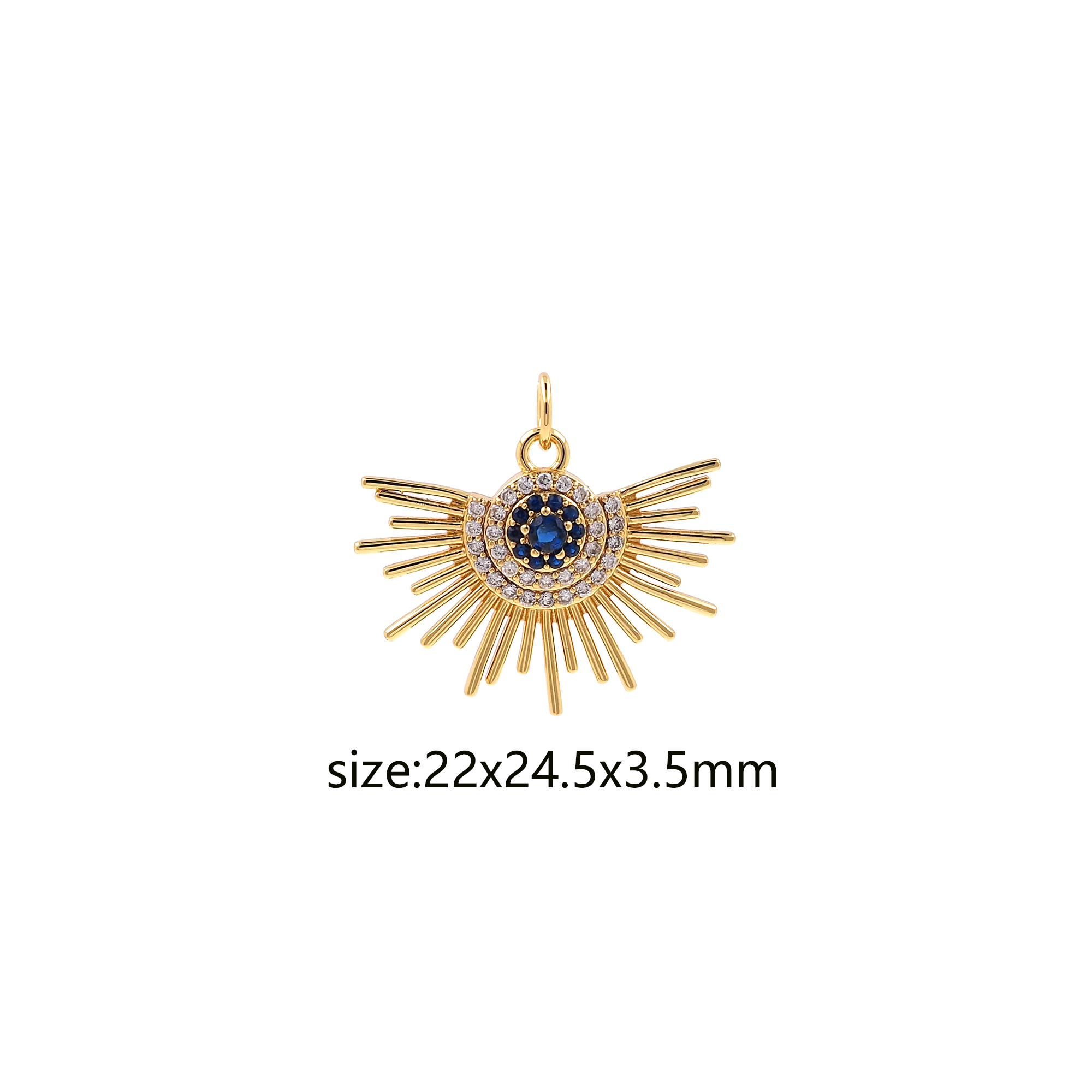 18K Gold Filled Sun Eye Pendant,CZ Micro Pave Evil Eye Charm Earrings Necklace for DIY Jewelry Making Supply