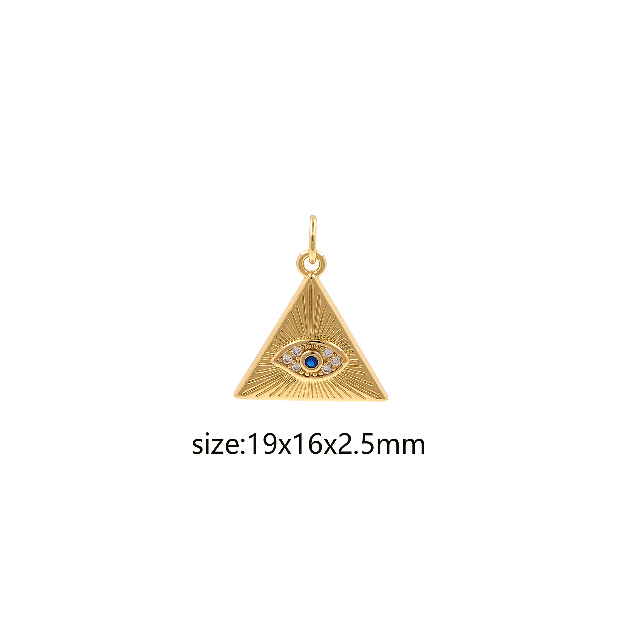 18K Gold Filled Evil Eye Pendant,CZ Micro Pave Triangle Eye Charm Earrings Necklace for DIY Jewelry Making Supply
