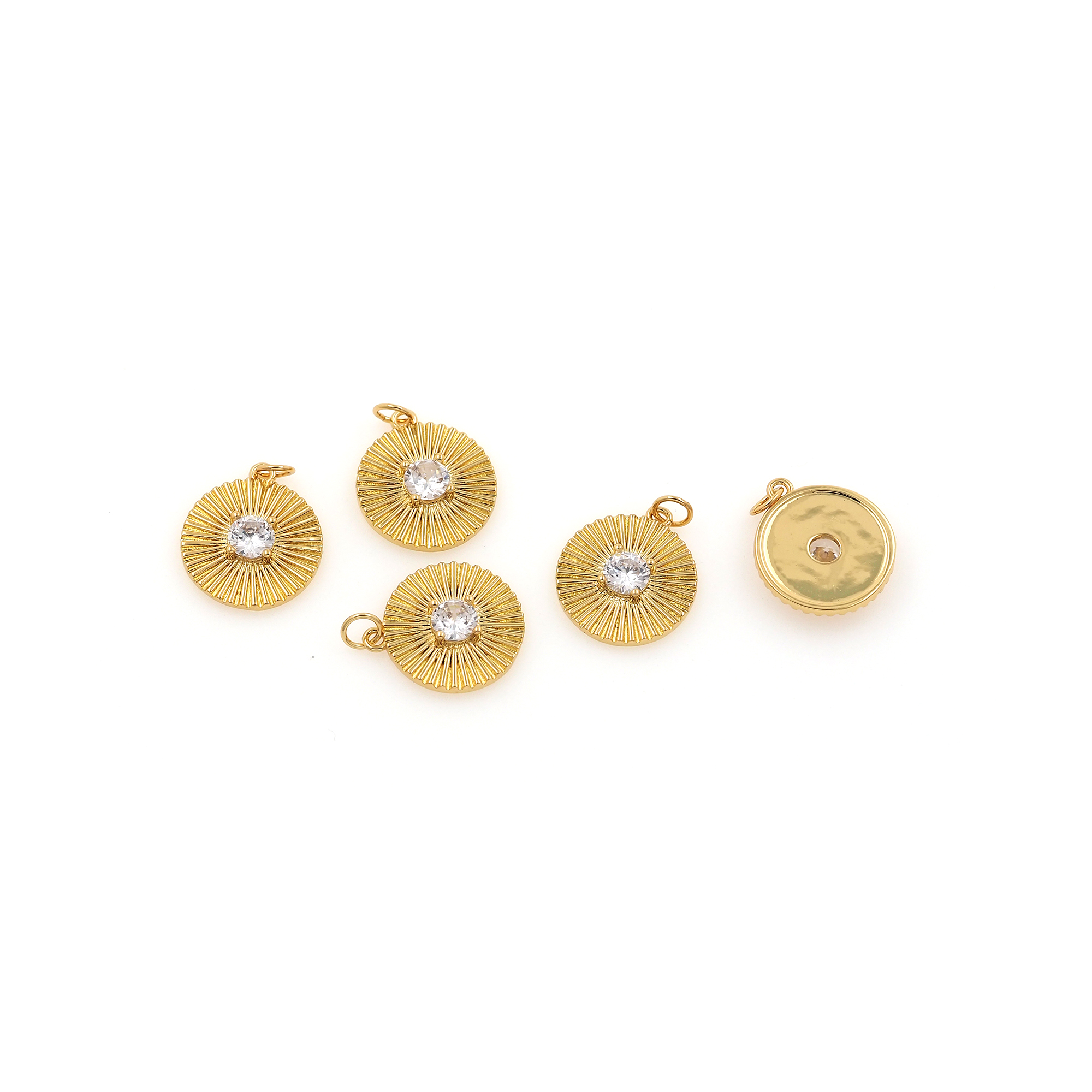 18K Gold Filled Round Pendant,CZ Micro Pave Round Charm Earrings Necklace for DIY Jewelry Making Supply