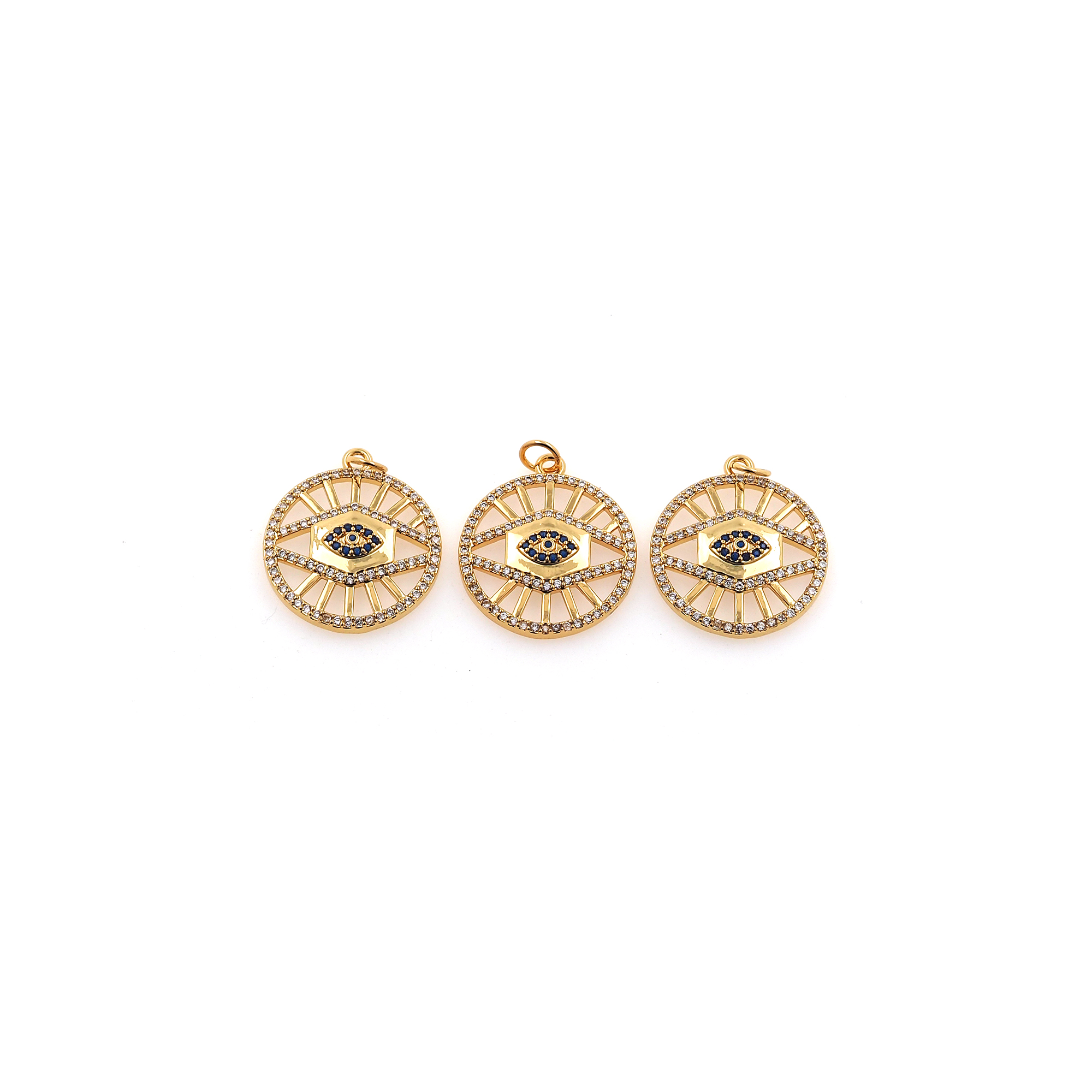 18K Gold Filled Round Eye Pendant,CZ Micro Pave Evil Eye Charm Earrings Necklace for DIY Jewelry Making Supply