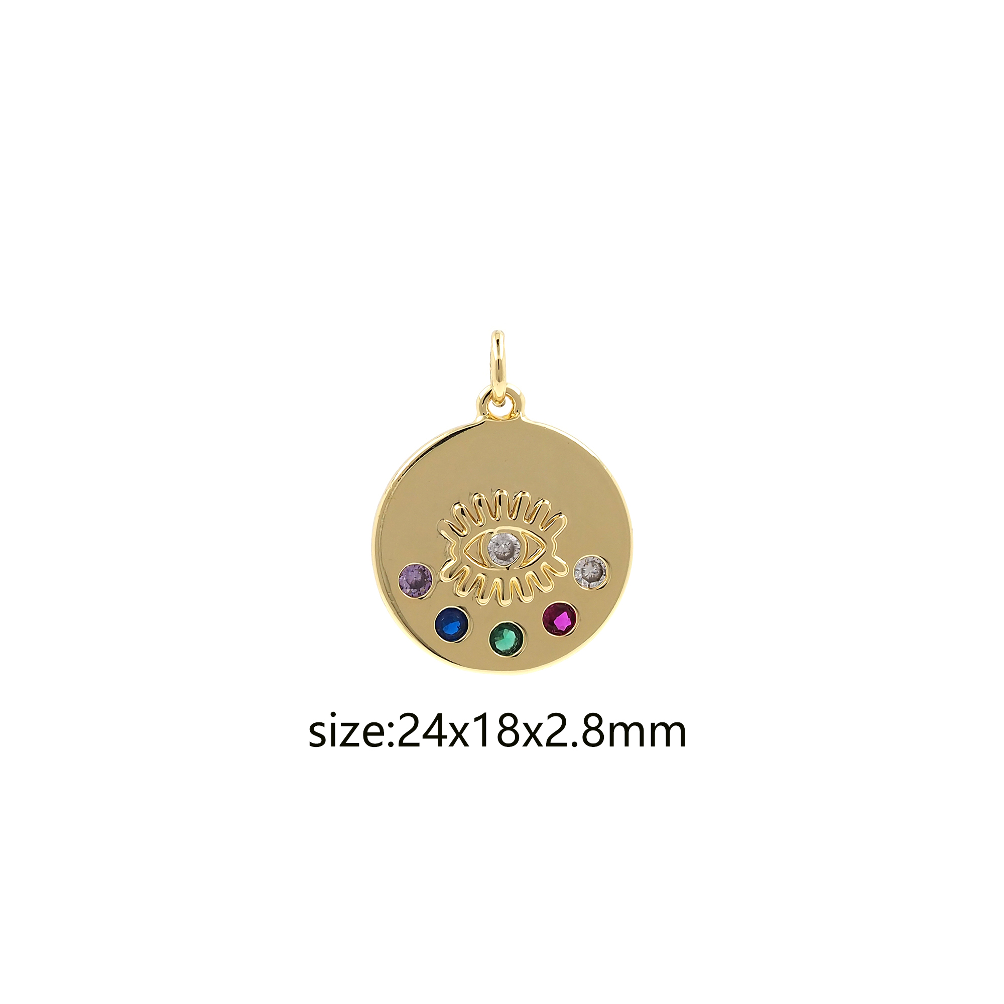 18K Gold Filled Round Eye Pendant,CZ Micro Pave Evil Eye Charm Earrings Necklace for DIY Jewelry Making Supply