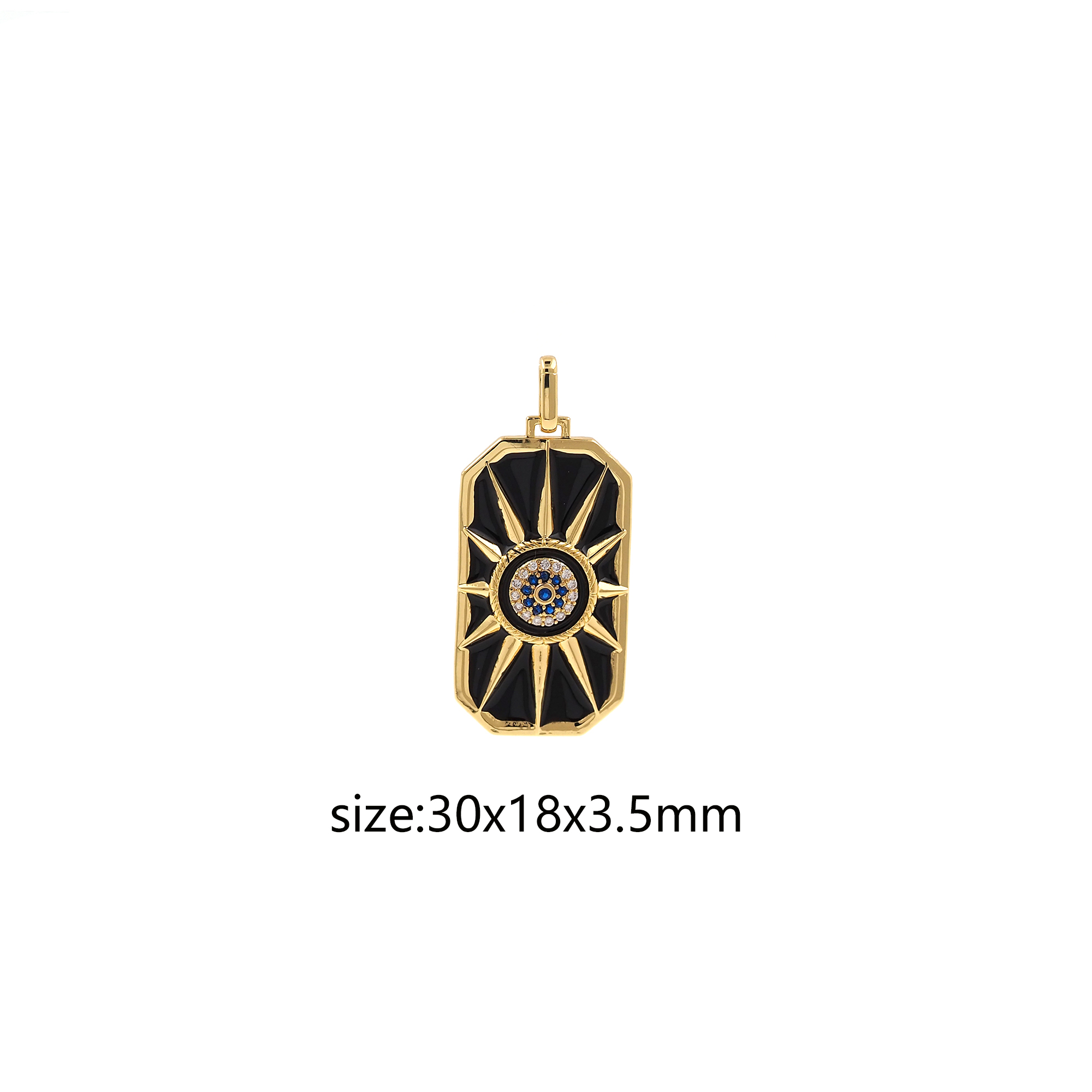 18K Gold Filled Sun Eye Pendant,CZ Micro Pave Rectangle Evil Eye Charm Earrings Necklace for DIY Jewelry Making Supply