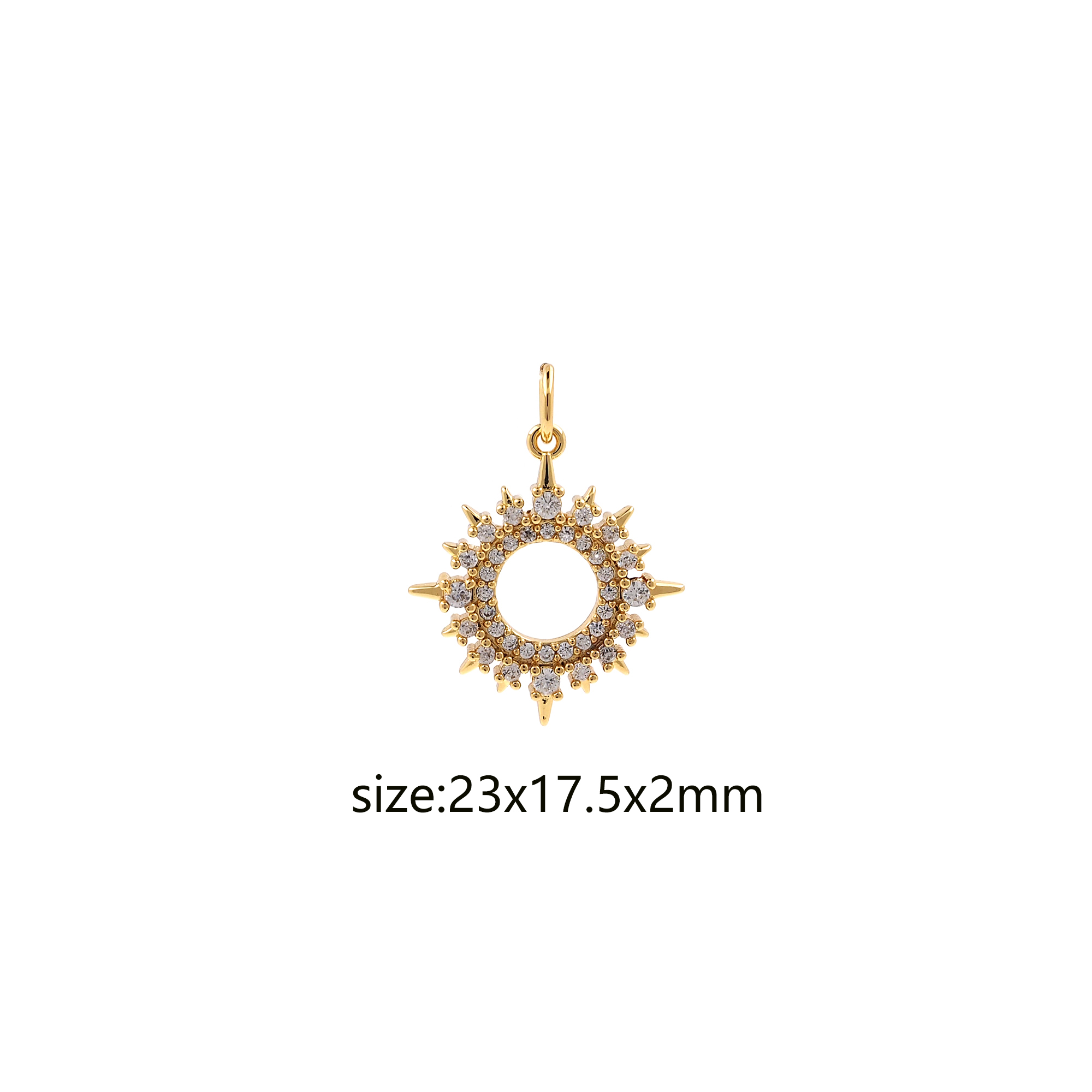 18K Gold Filled Sun Pendant,Celestial Charm,CZ Micor Pave Sun Earrings Necklace for DIY Jewelry Making Supply