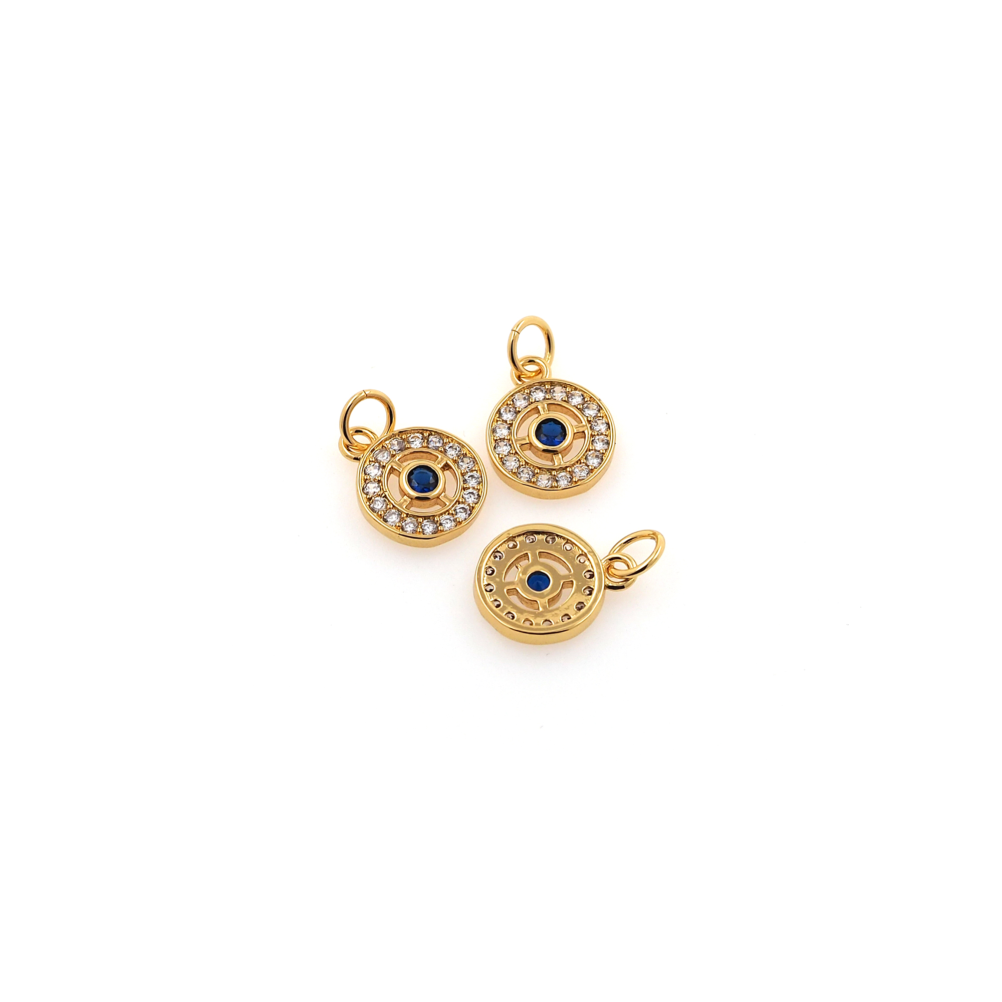 Tiny Evil Eye Pendant,18K Gold Filled Round Eye Charm Earrings Necklace for DIY Jewelry Making Supply