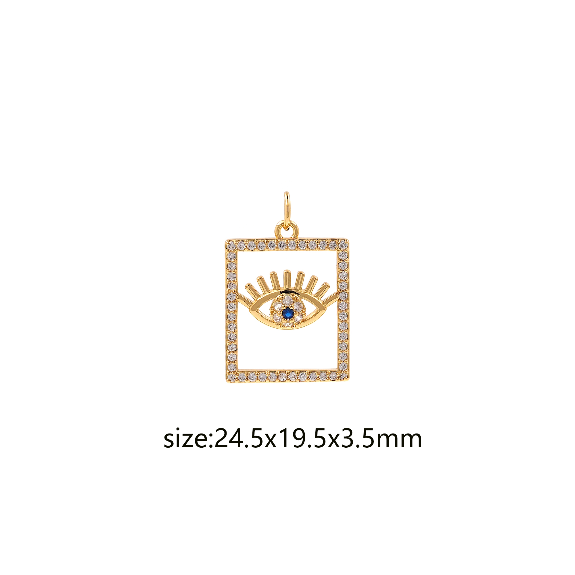 18K Gold Filled Rectangle Evil Eye Pendant,CZ Micro Pave Amulet Charm Earrings Necklace for DIY Jewelry Making Supply