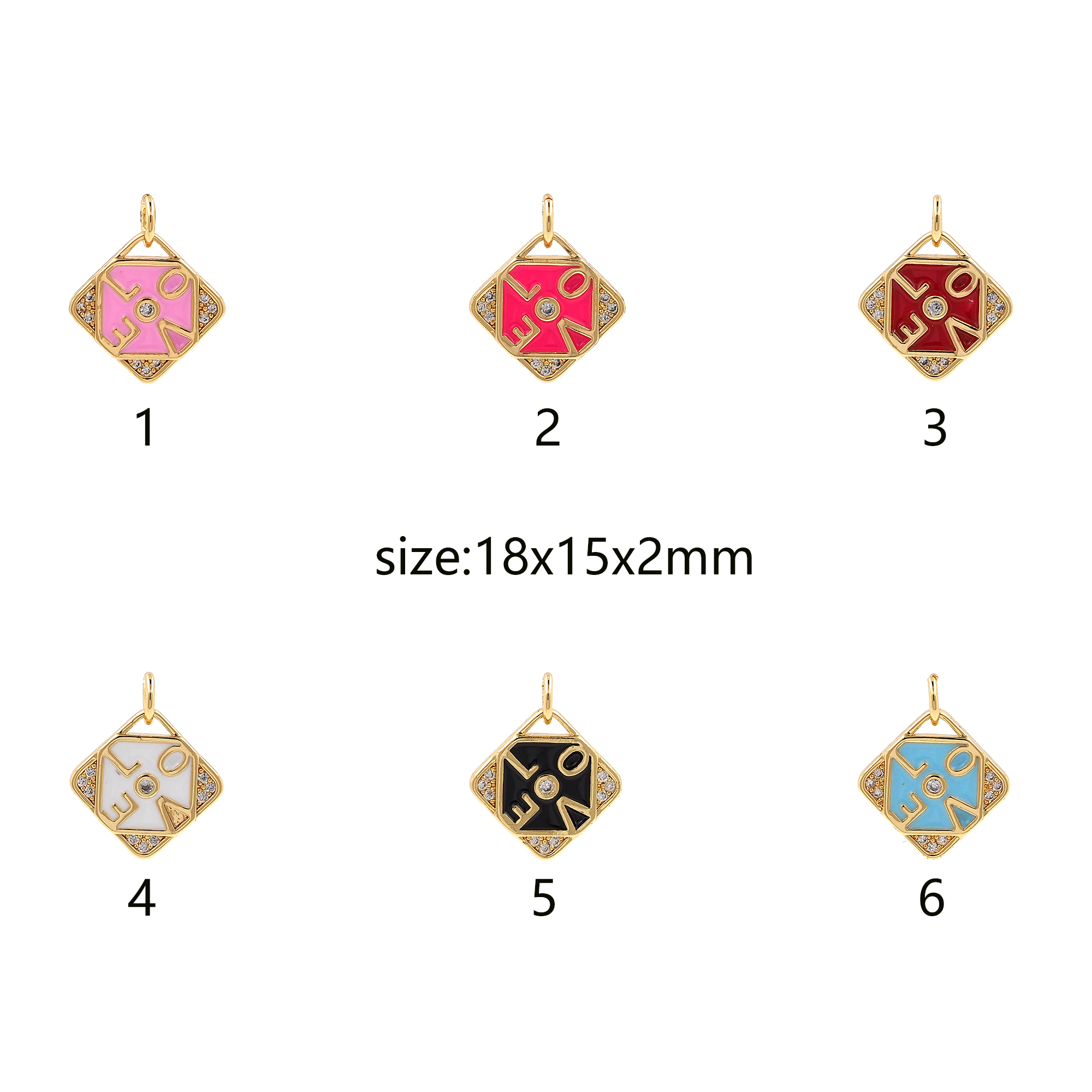 18K Gold Filled Enamel Love Pendant,CZ Micro Pave Love Charm Earrings Necklace for DIY Jewelry Making Supply