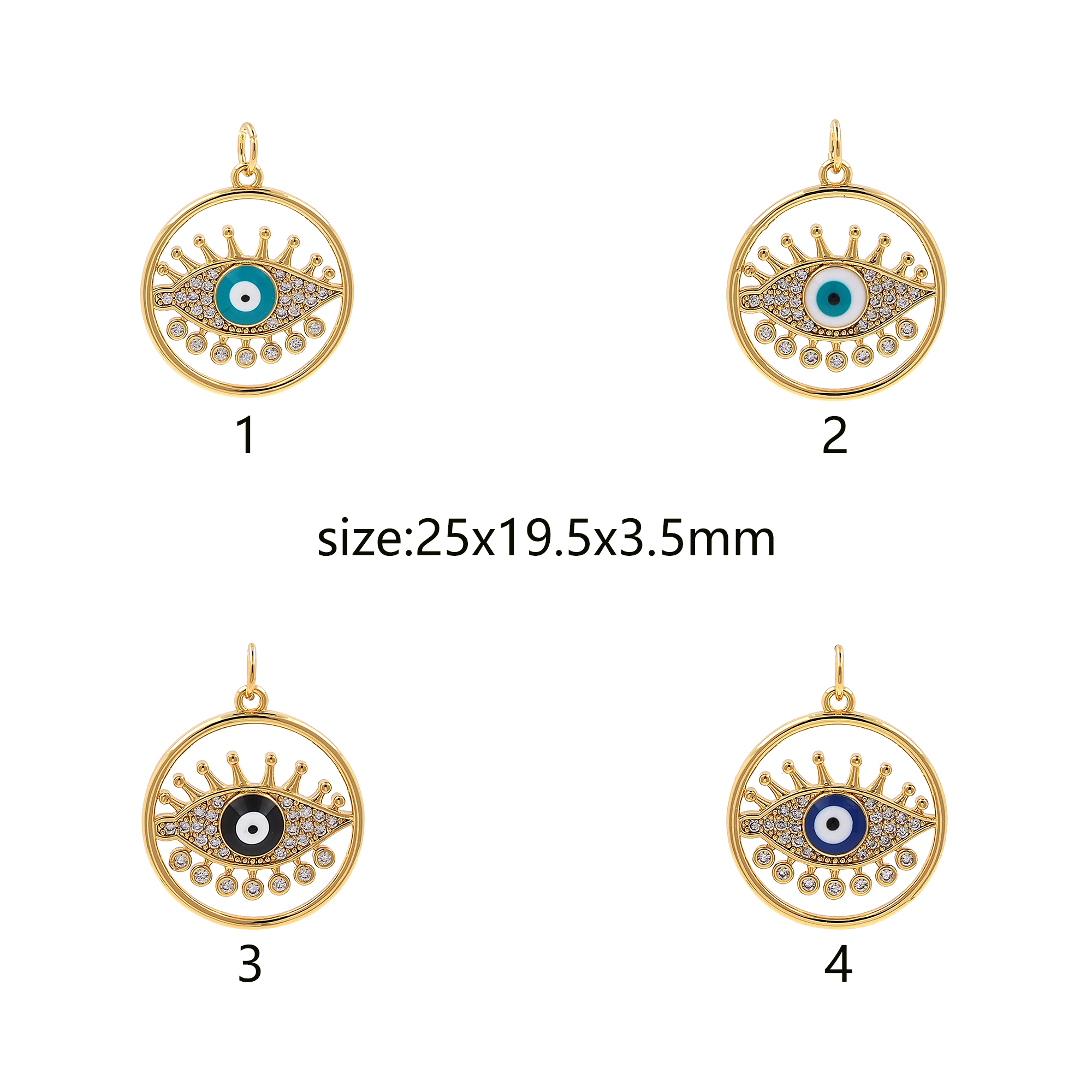 CZ Micro Pave Amulet Pendant,18K Gold Filled Evil Eye Charm Earrings Necklace for DIY Jewelry Making Supply