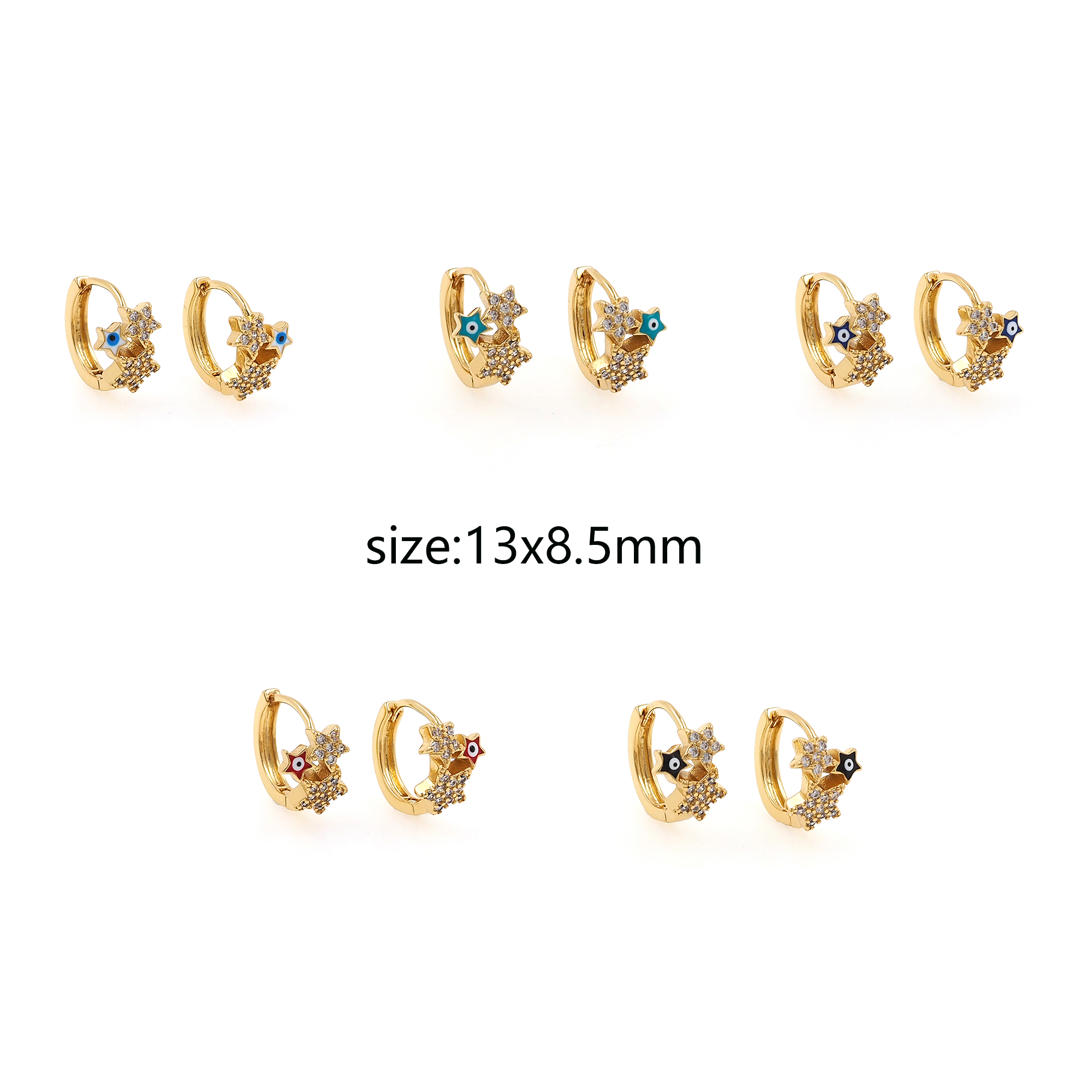 18K Gold Filled Evil Eye Hoops,CZ Earrings,Star Eye Enamel Earrings,Gold Hoop Earrings,Huggie Earrings