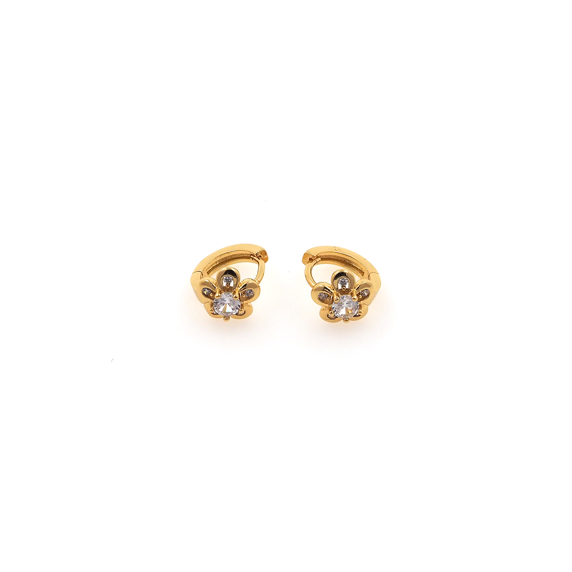 18K Gold Filled Flower Earrings,CZ Micro Pave Floral Hoop Earrings,Minimalist Earrings,Gold Hoops