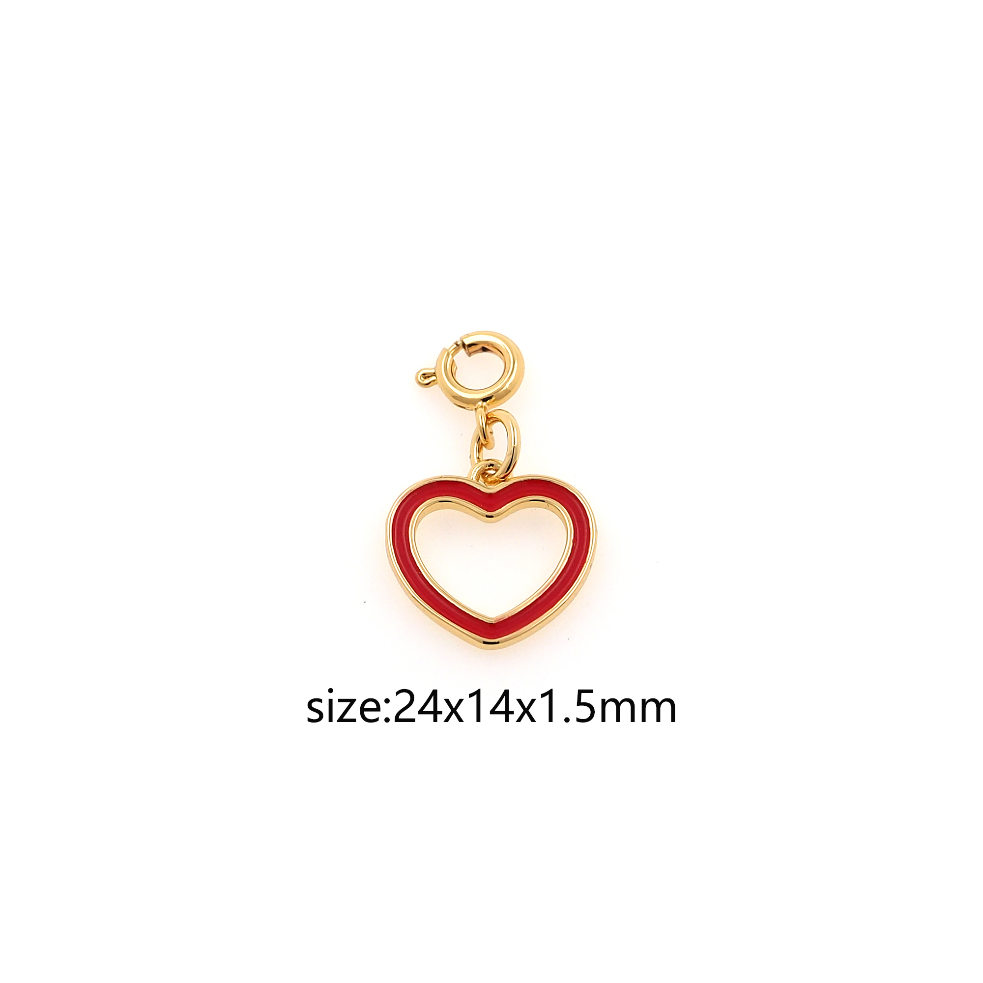 18K Gold Filled Heart Pendant,Enamel Heart Charm Earrings Necklace for DIY Jewelry Making Supply