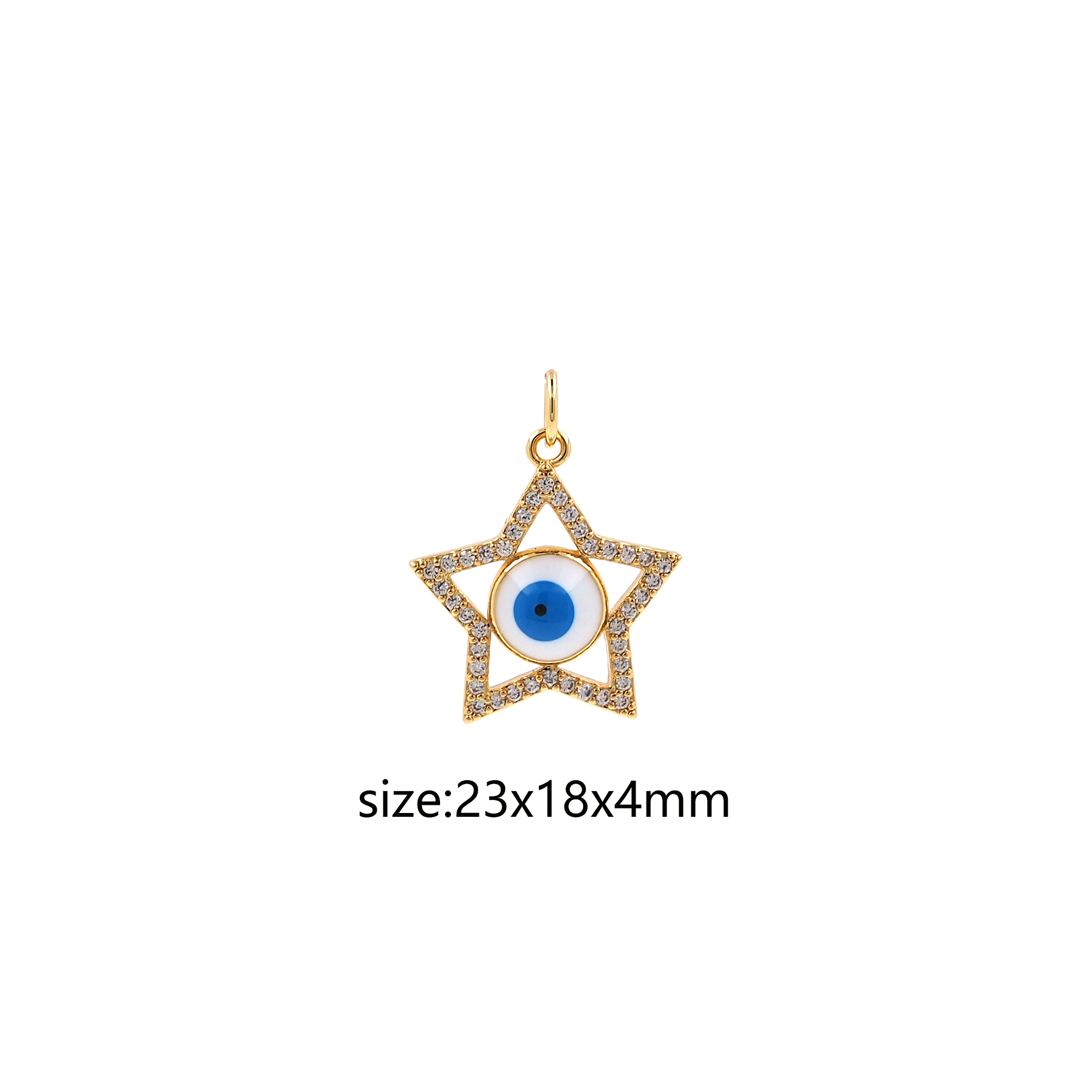 18K Gold Filled Star Eye Pendant,CZ Micro Pave Evil Eye Charm Earrings Necklace for DIY Jewelry Making Supply