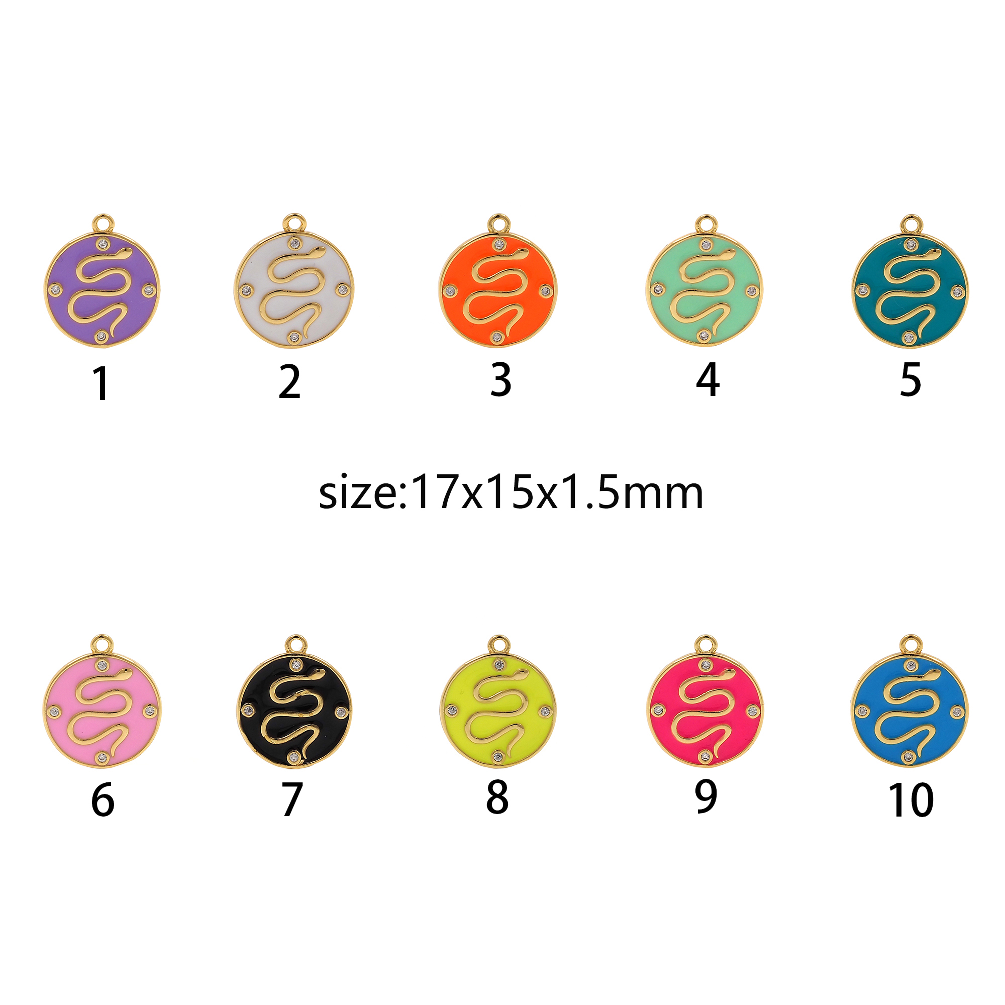 18K Gold Filled Snake Pendant,Enamel Snake Charm Earrings Necklace for DIY Jewelry Making Supply