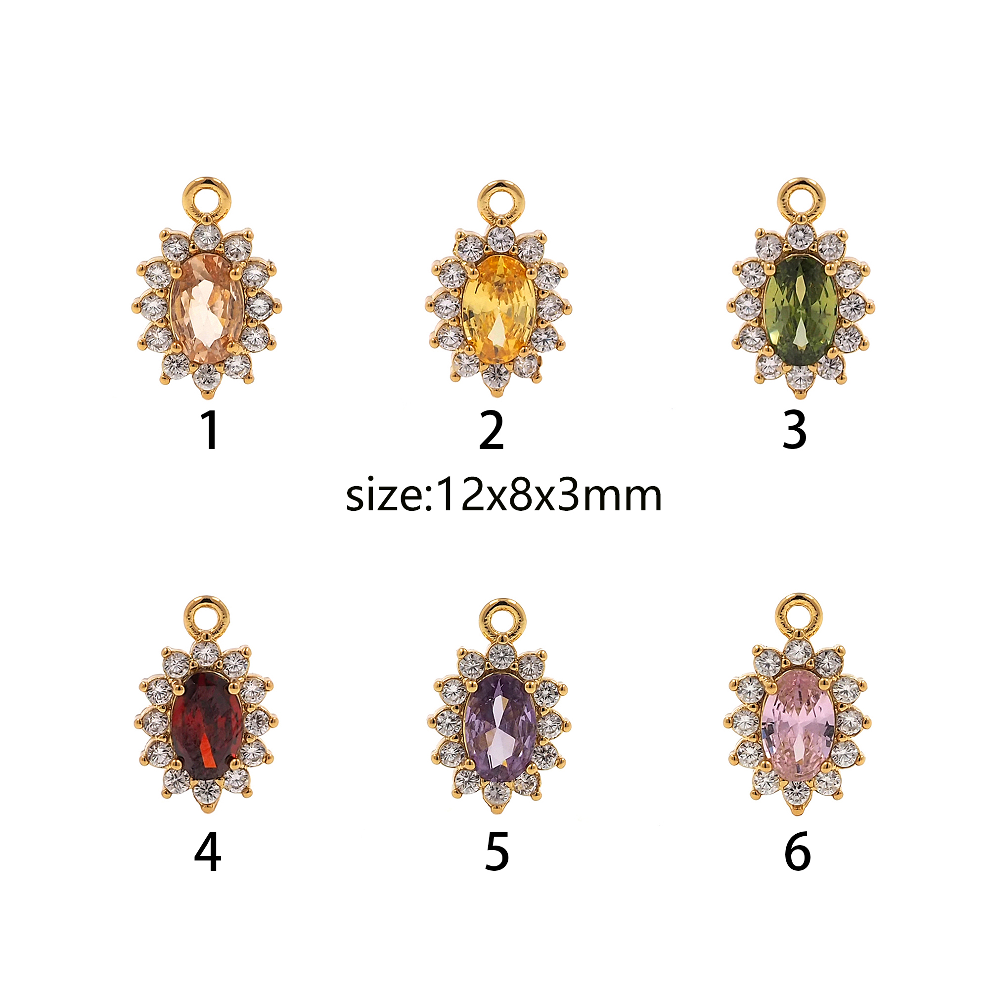 18K Gold Filled Oval Pendant,CZ Micro Pave Oval Charm Earrings Necklace for DIY Jewelry Making Supply