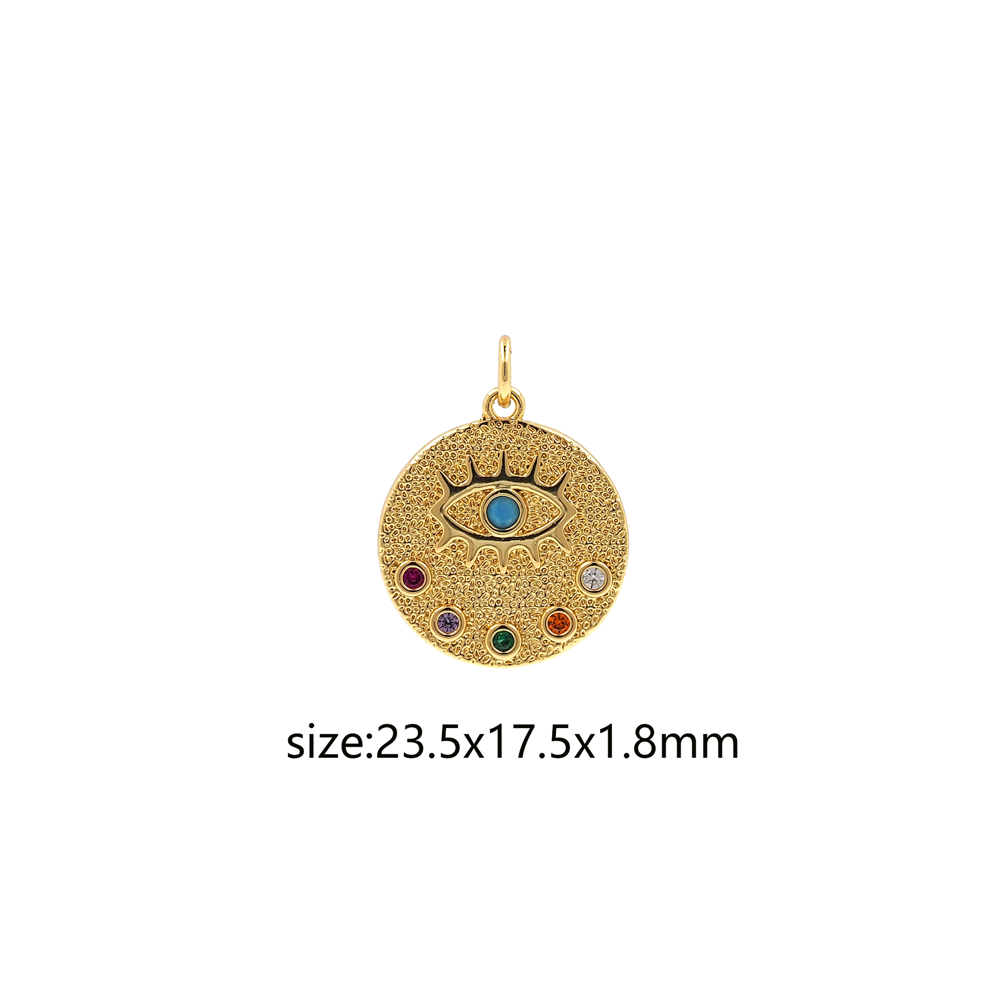 18K Gold Filled Round Eye Pendant,CZ Micro Pave Evil Eye Charm Earrings Necklace for DIY Jewelry Making Supply
