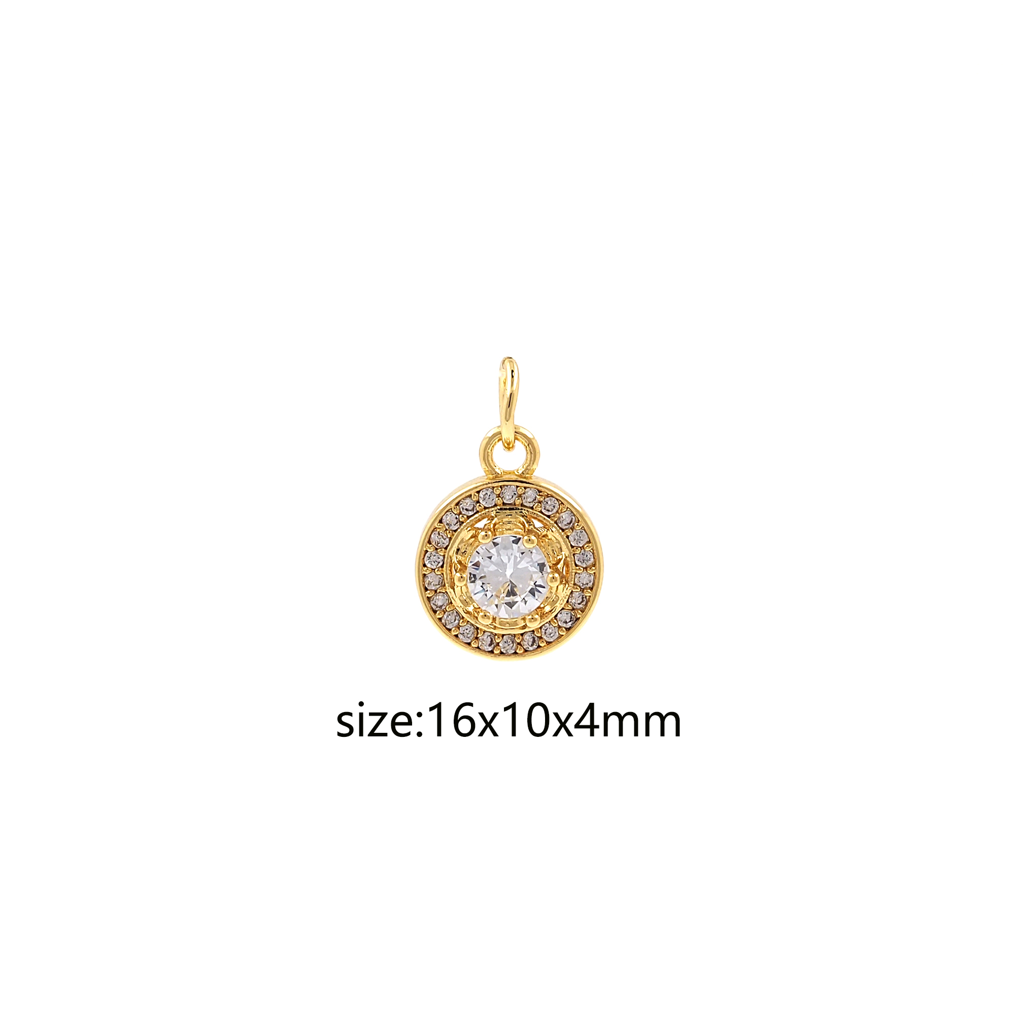 18K Gold Filled Round Pendant,CZ Micro Pave Round Charm Earrings Necklace for DIY Jewelry Making Supply