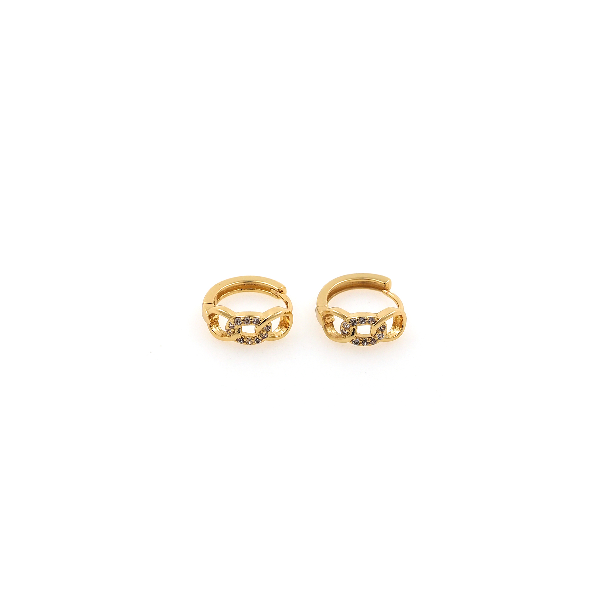 18K Gold Filled Chain Hoop Earrings,CZ Micro Pave Curb Earrings,Gold Hoops,Dainty CZ Hoops Huggie
