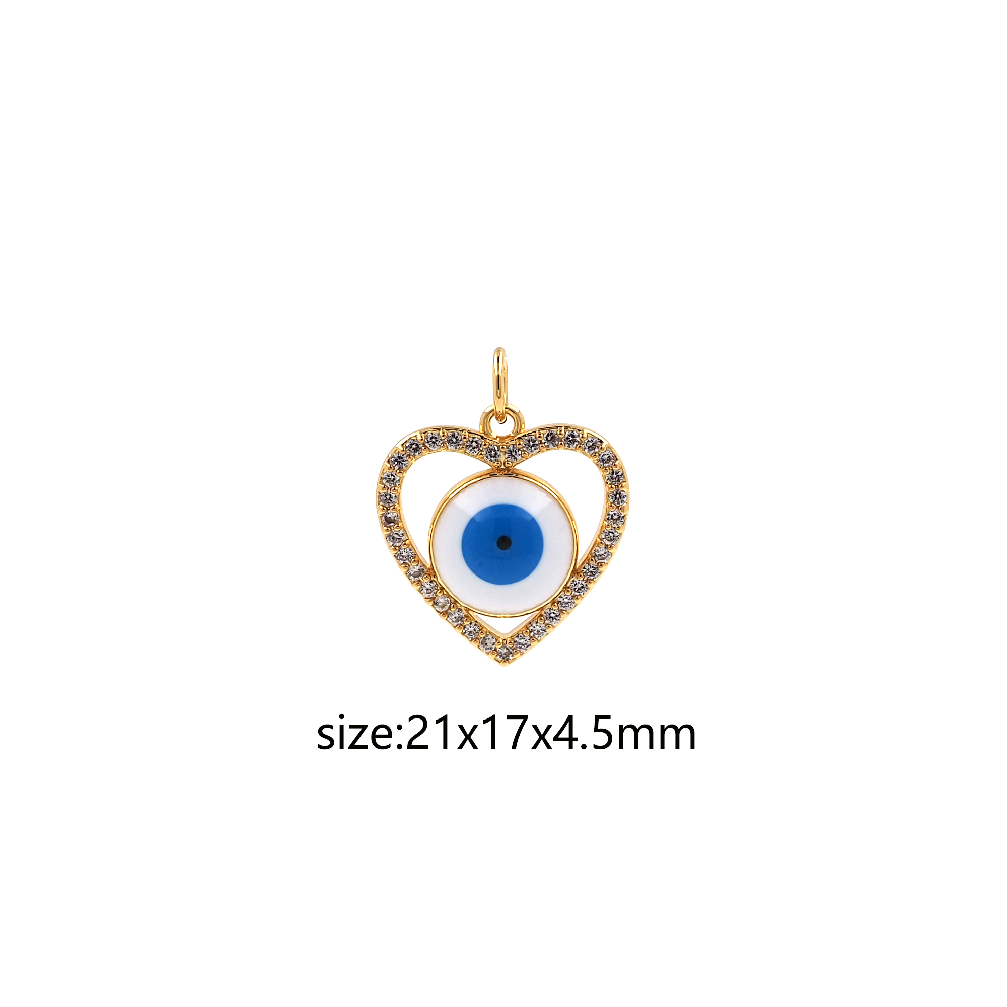 CZ Micro Pave Heart Eye Pendant18K Gold Filled Evil Eye Charm Earrings Necklace for DIY Jewelry Making Supply