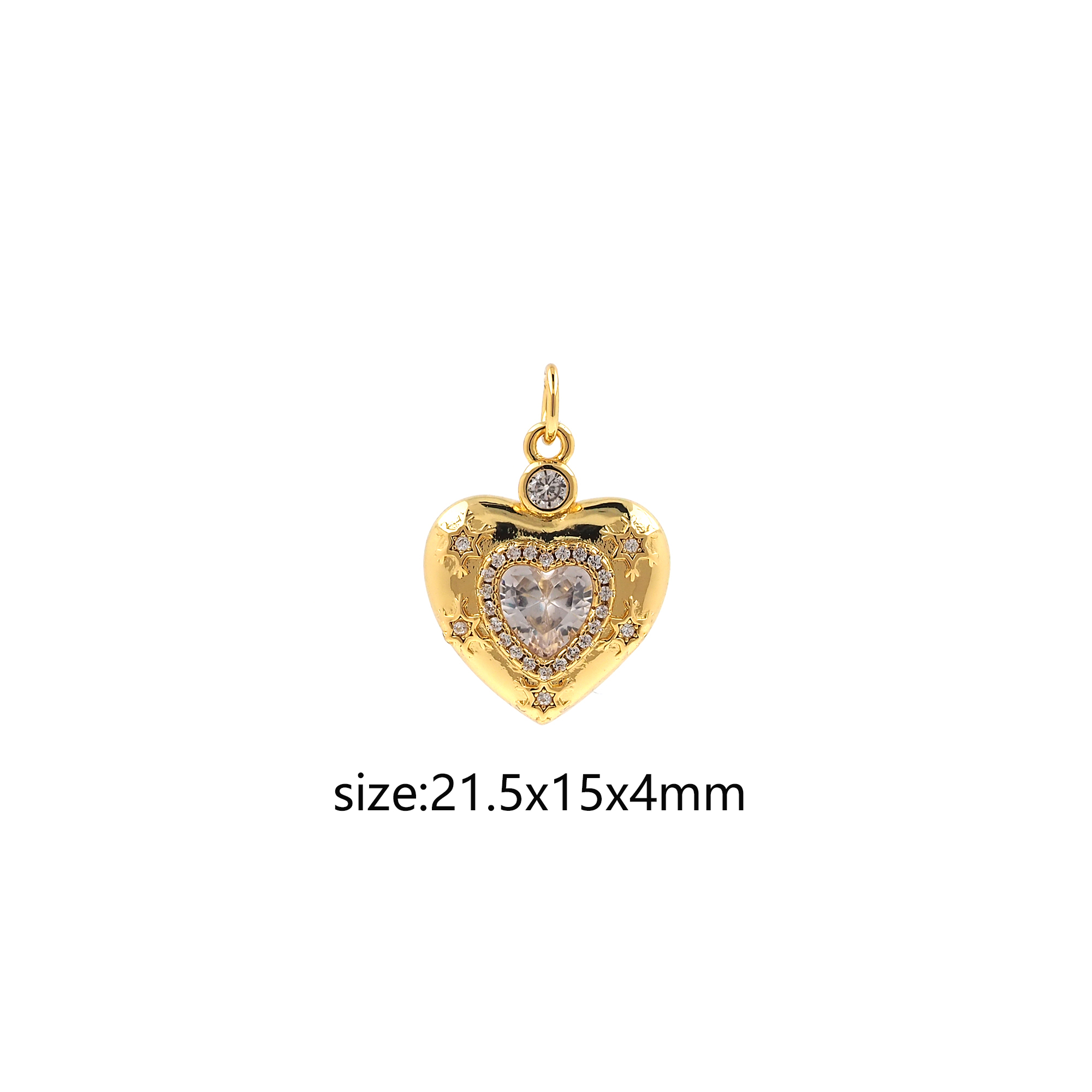 18K Gold Filled Heart Pendant,CZ Micro Pave Love Heart Charm Earrings Necklace for DIY Jewelry Making Supply