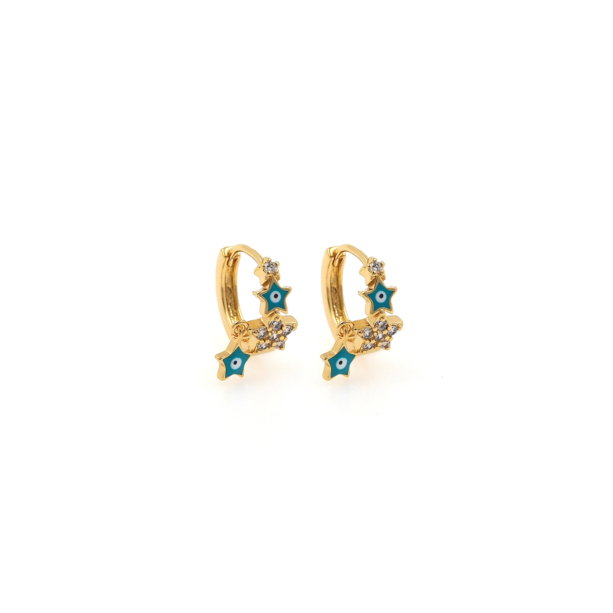 18K Gold Filled Evil Eye Hoops,CZ Earrings,Star Eye Enamel Earrings,Gold Hoop Earrings,Huggie Earrings