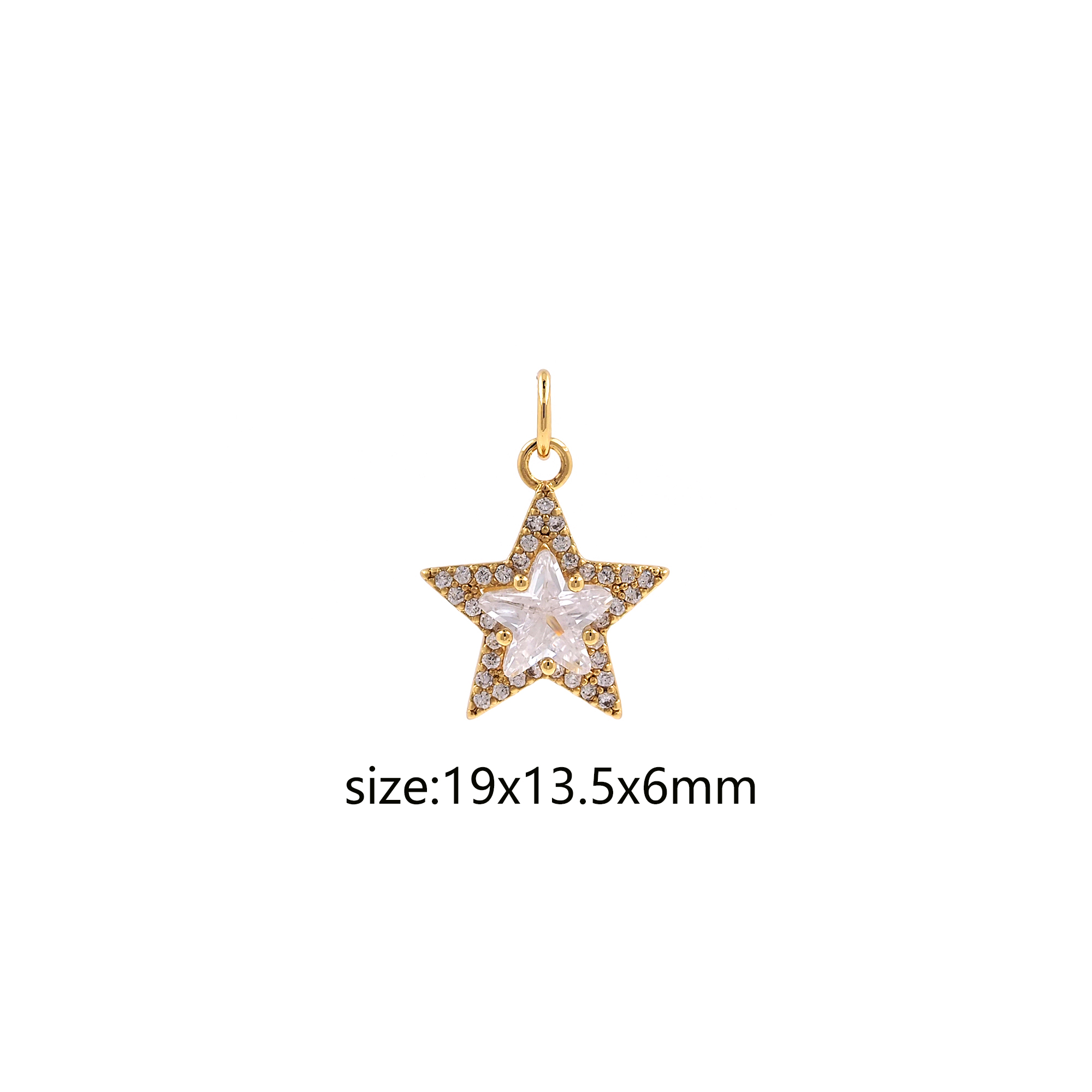 18K Gold Filled Star Pendant,CZ Micro Pave Celestial Charm Earrings Necklace for DIY Jewelry Making Supply