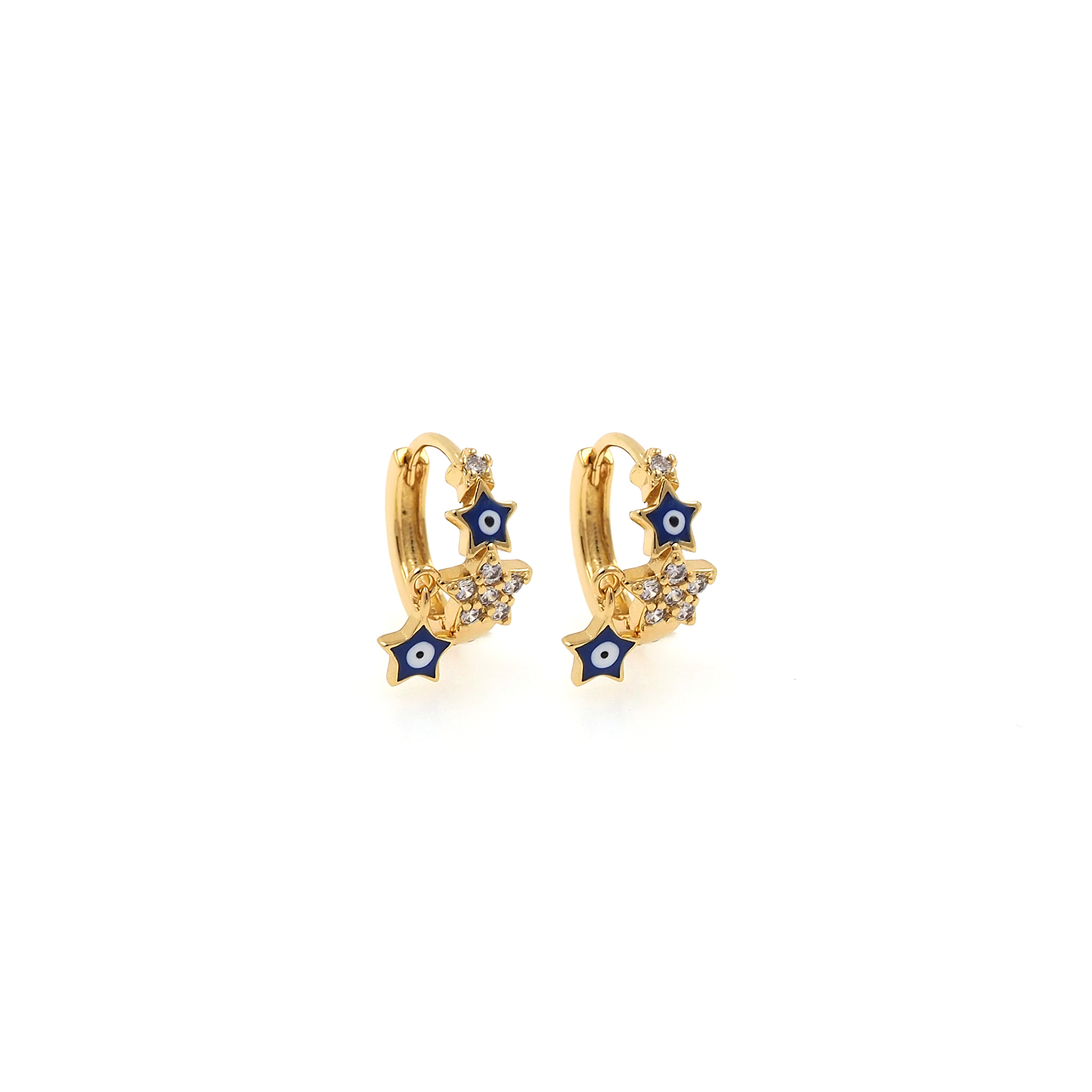 18K Gold Filled Evil Eye Hoops,CZ Earrings,Star Eye Enamel Earrings,Gold Hoop Earrings,Huggie Earrings