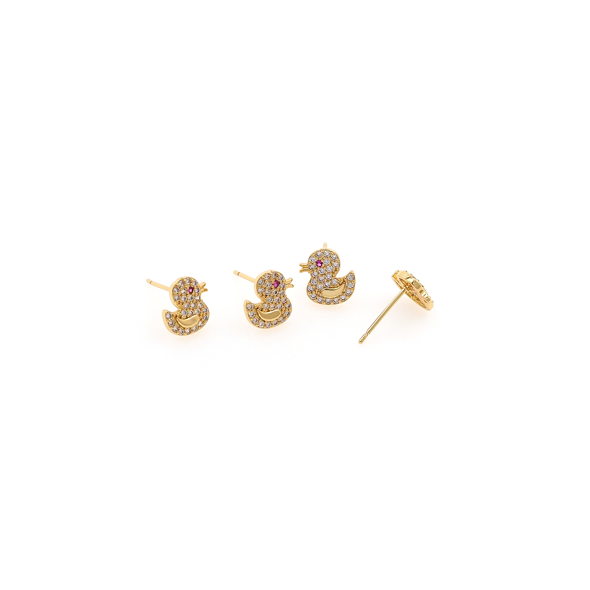 18K Gold Filled Duck Stud Earrings,CZ Micro Pave Duck Stud,Dangling Earrings,Minimalist Earring,Gift for Wife