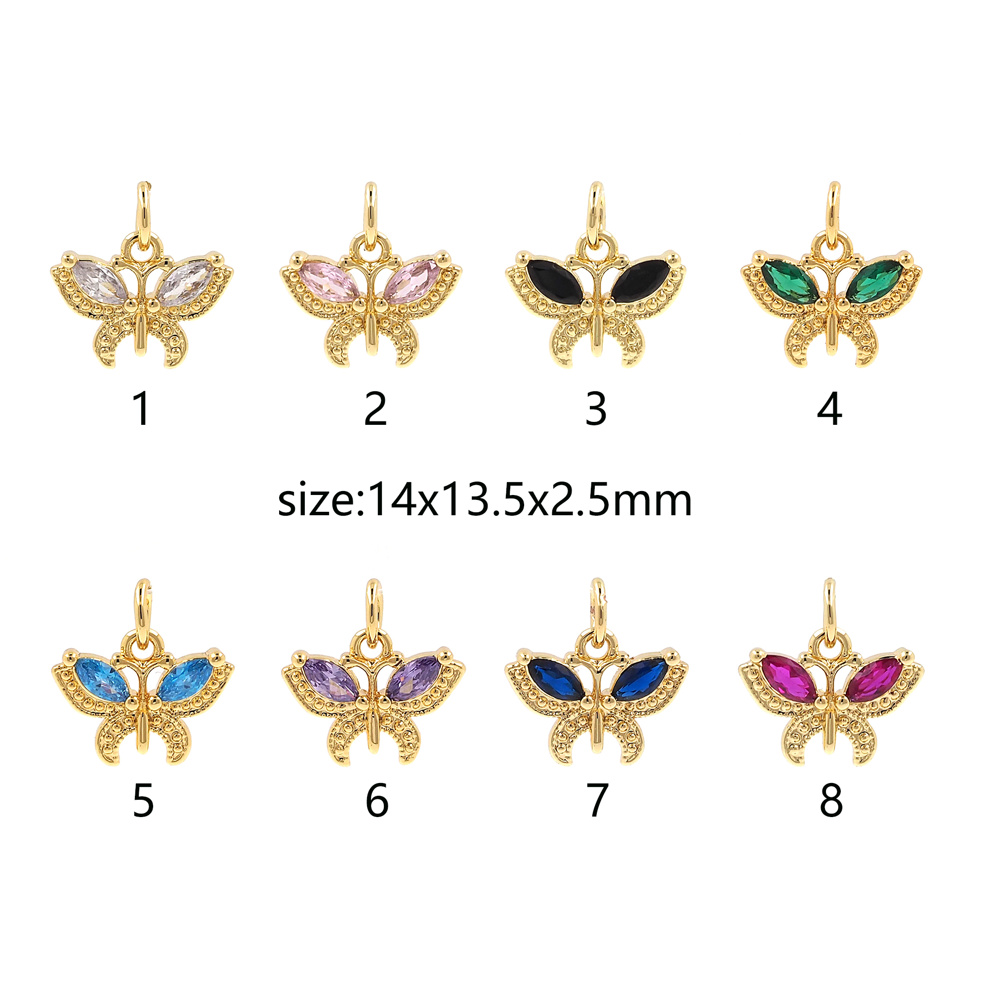 18K Gold Filled Butterfly Pendant,CZ Micro Pave Butterfly Charm Earrings Necklace for DIY Jewelry Making Supply
