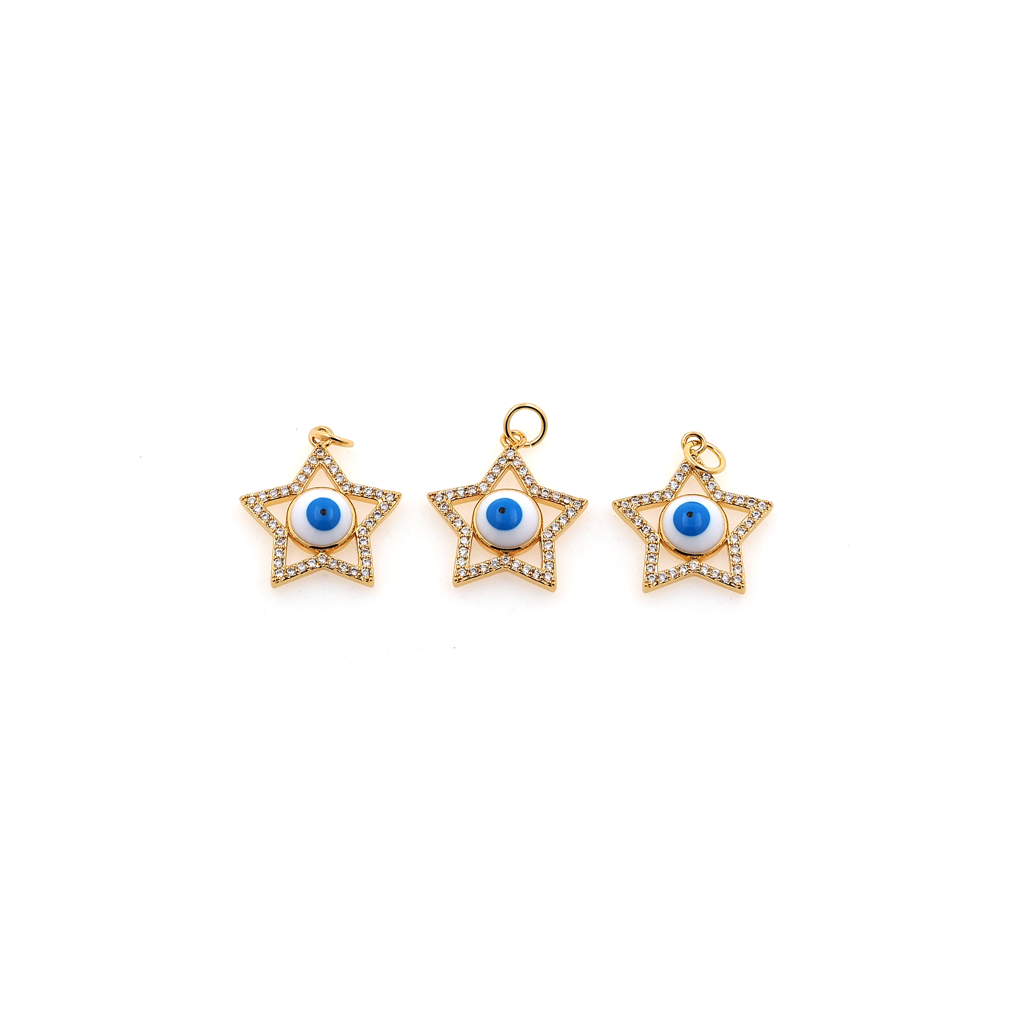 18K Gold Filled Star Eye Pendant,CZ Micro Pave Evil Eye Charm Earrings Necklace for DIY Jewelry Making Supply