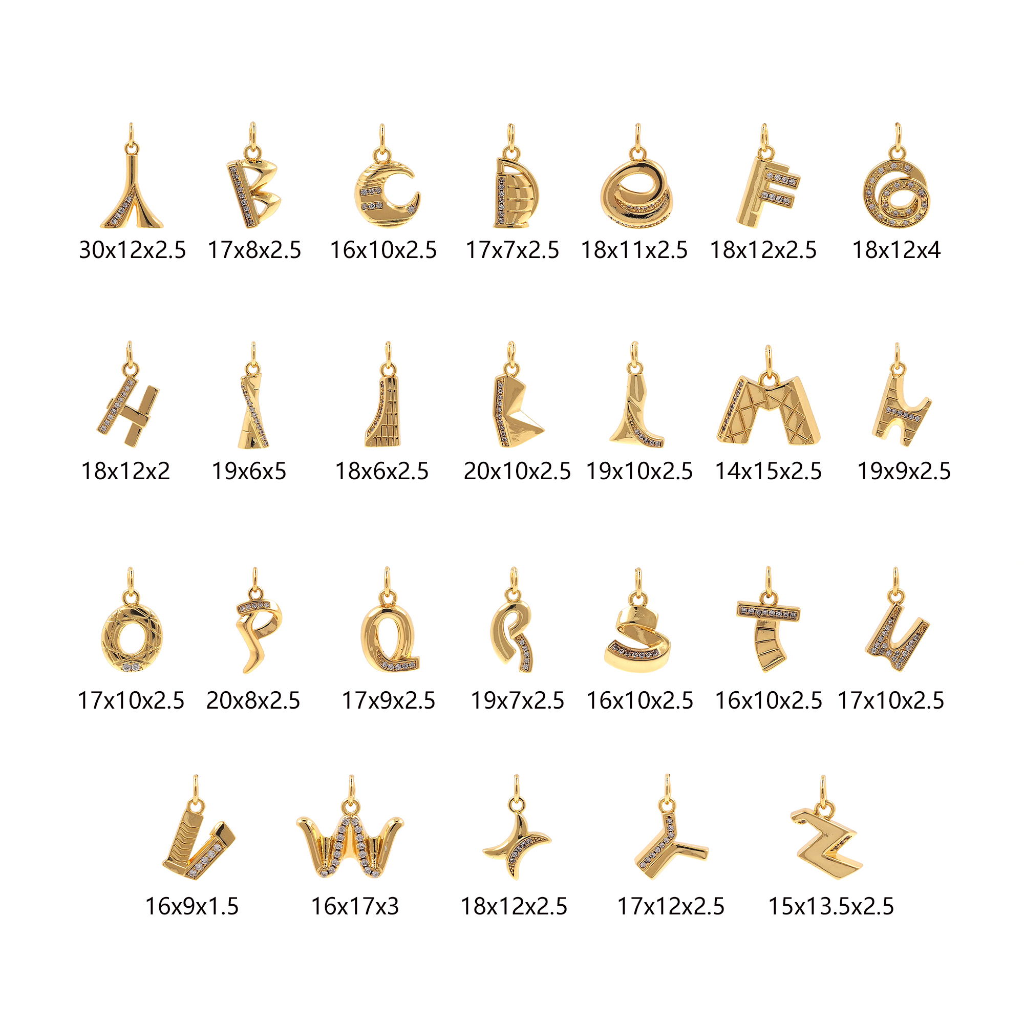 18K Gold Filled Initial Pendant,CZ Micro Pave Letter Charm Earrings Necklace for DIY Jewelry Making Supply