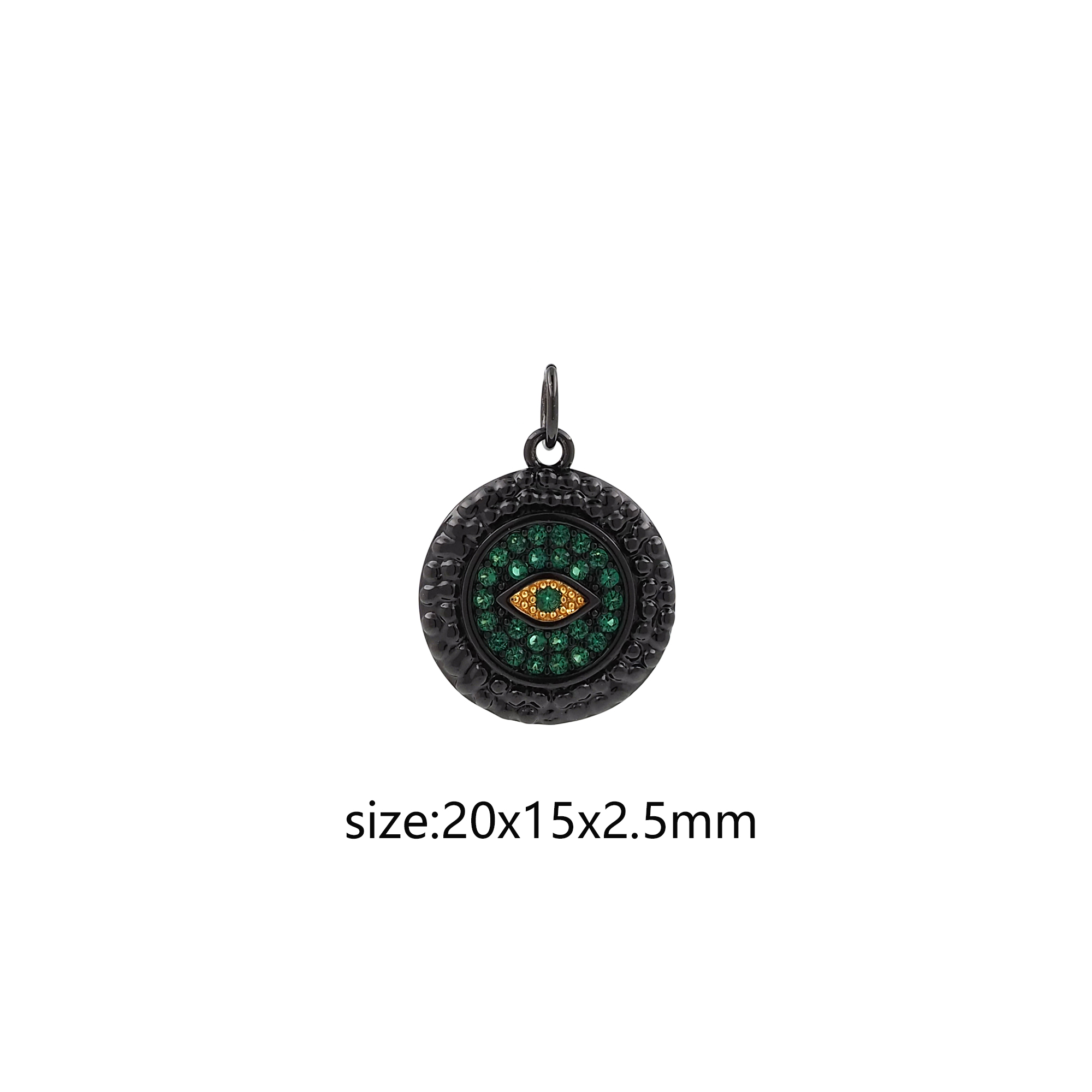 18K Gold Filled Round Eye Pendant,CZ Micro Pave Evil Eye Charm Earrings Necklace for DIY Jewelry Making Supply