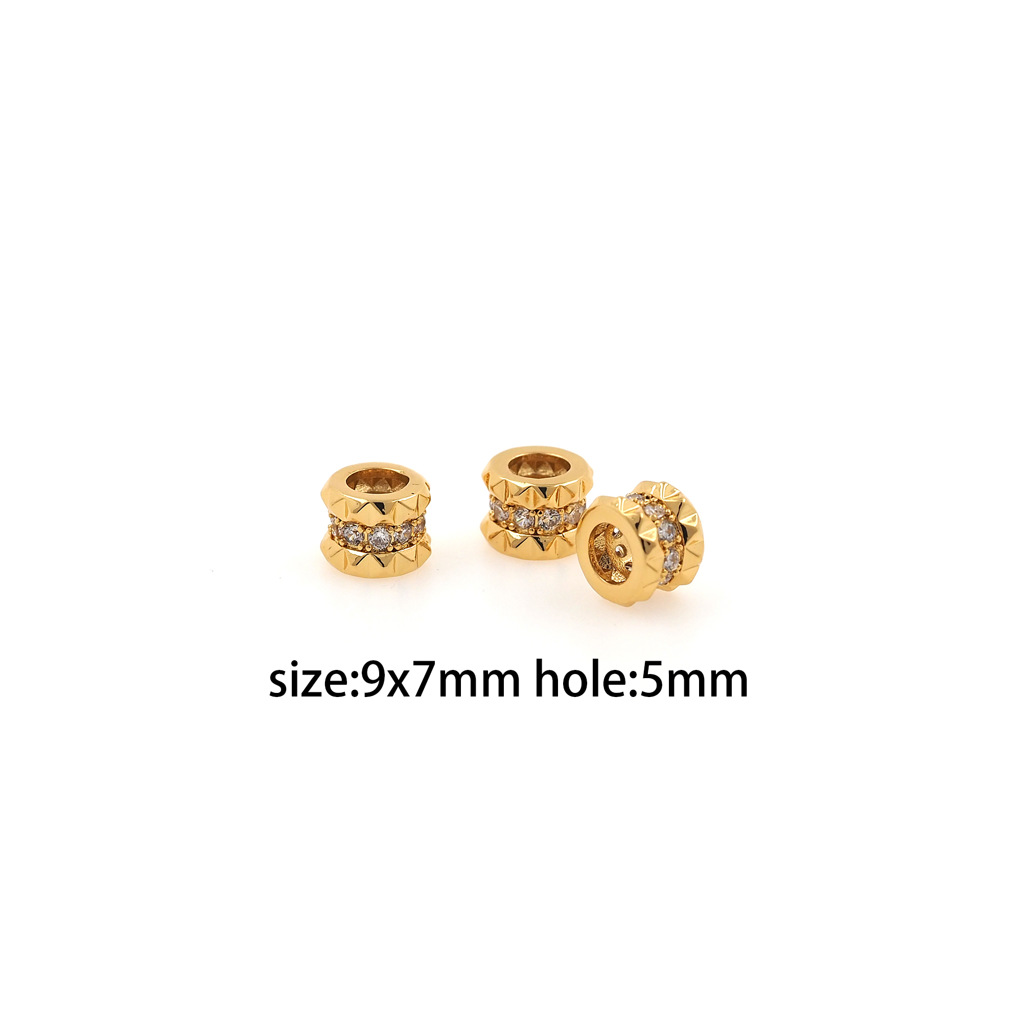 18K Gold Filled Cylinder Spacer Beads,CZ Micro Pave Barrel Beads for Bracelet Jewelry Necklace Making Supply