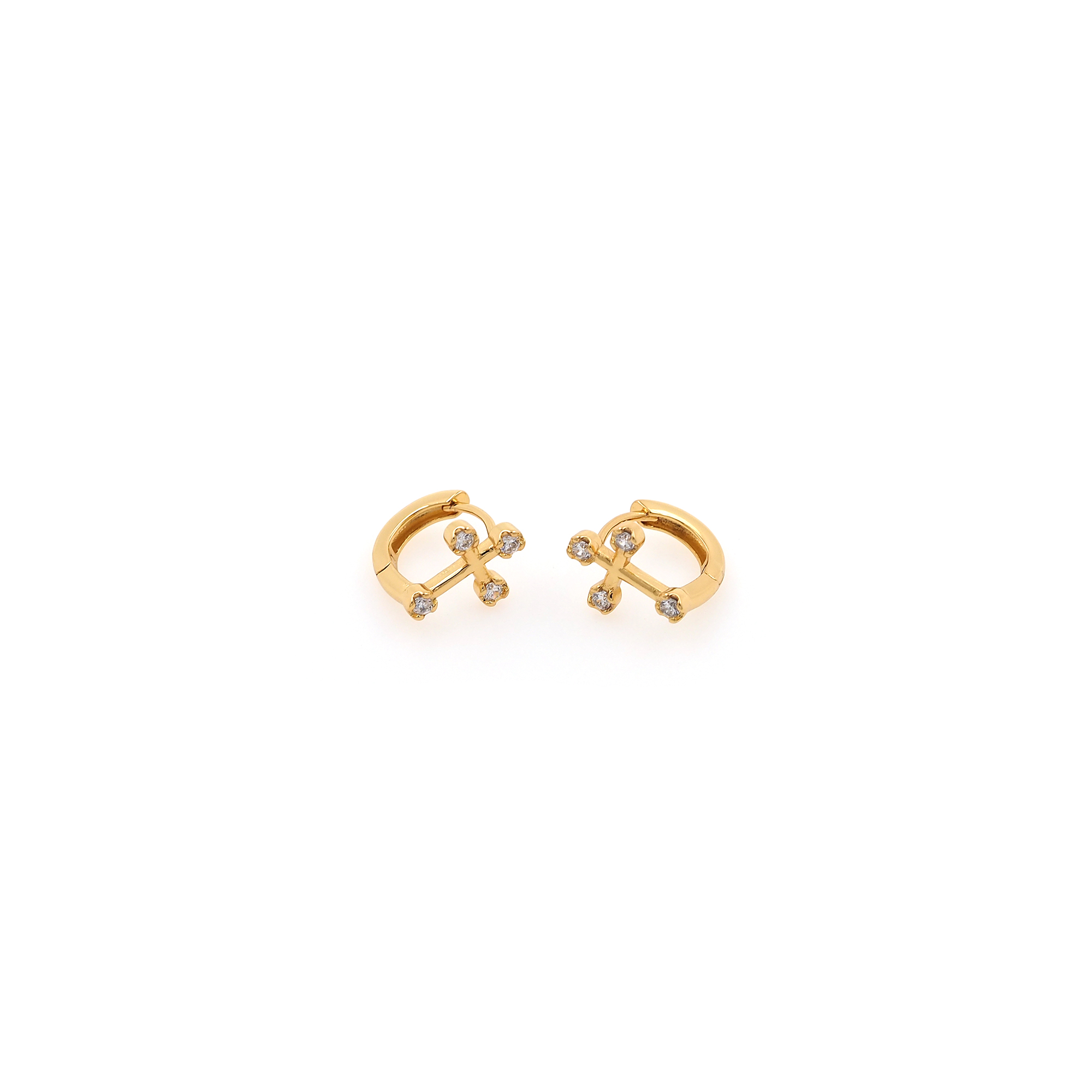 18K Gold Filled Cross Hoop Earrings,Dainty Zirconia Earrings,Gold Hoops,Dainty CZ Hoops Huggie