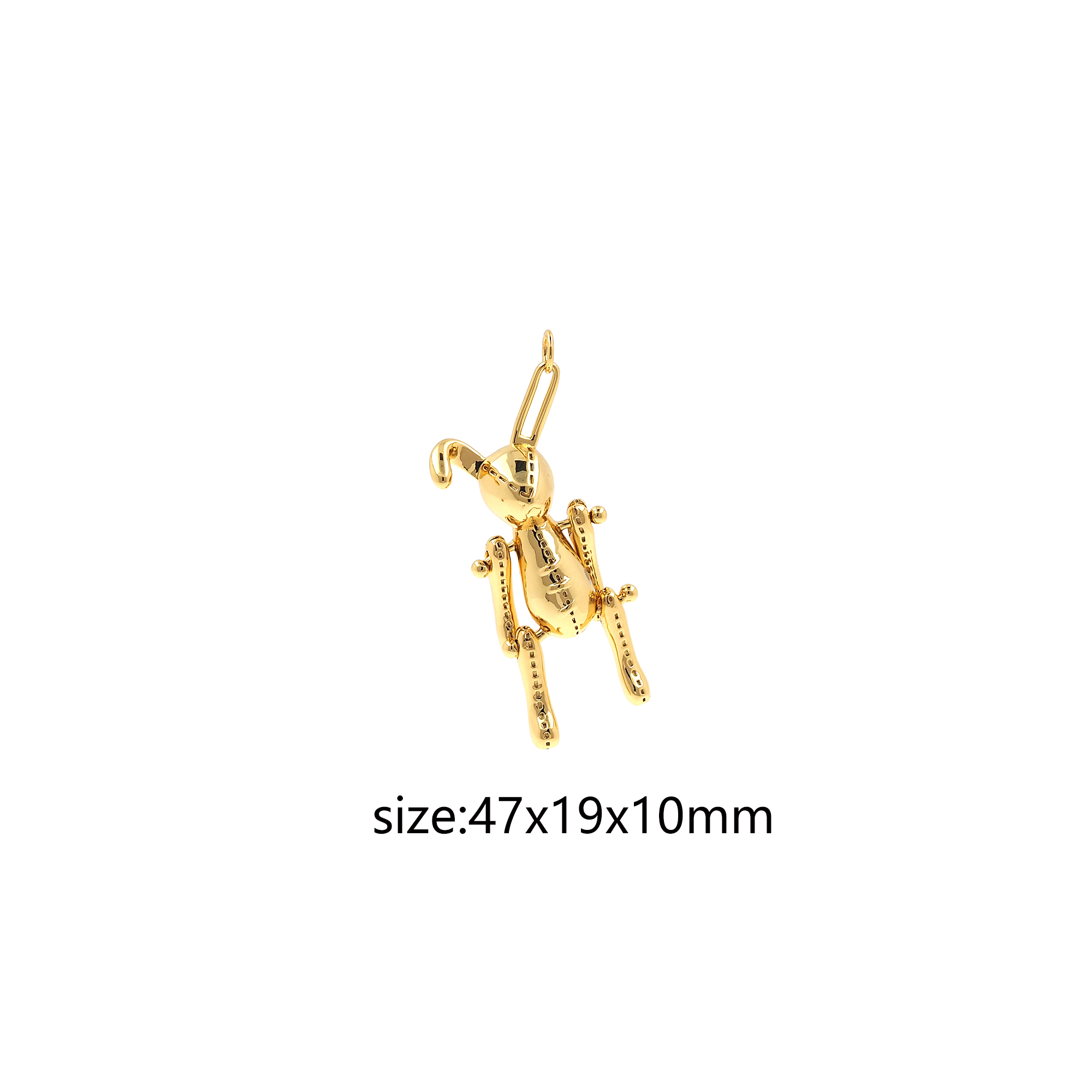 18K Gold Filled Mechanical Rabbit Pendant,Animal Charm Earrings Necklace for DIY Jewelry Making Supply