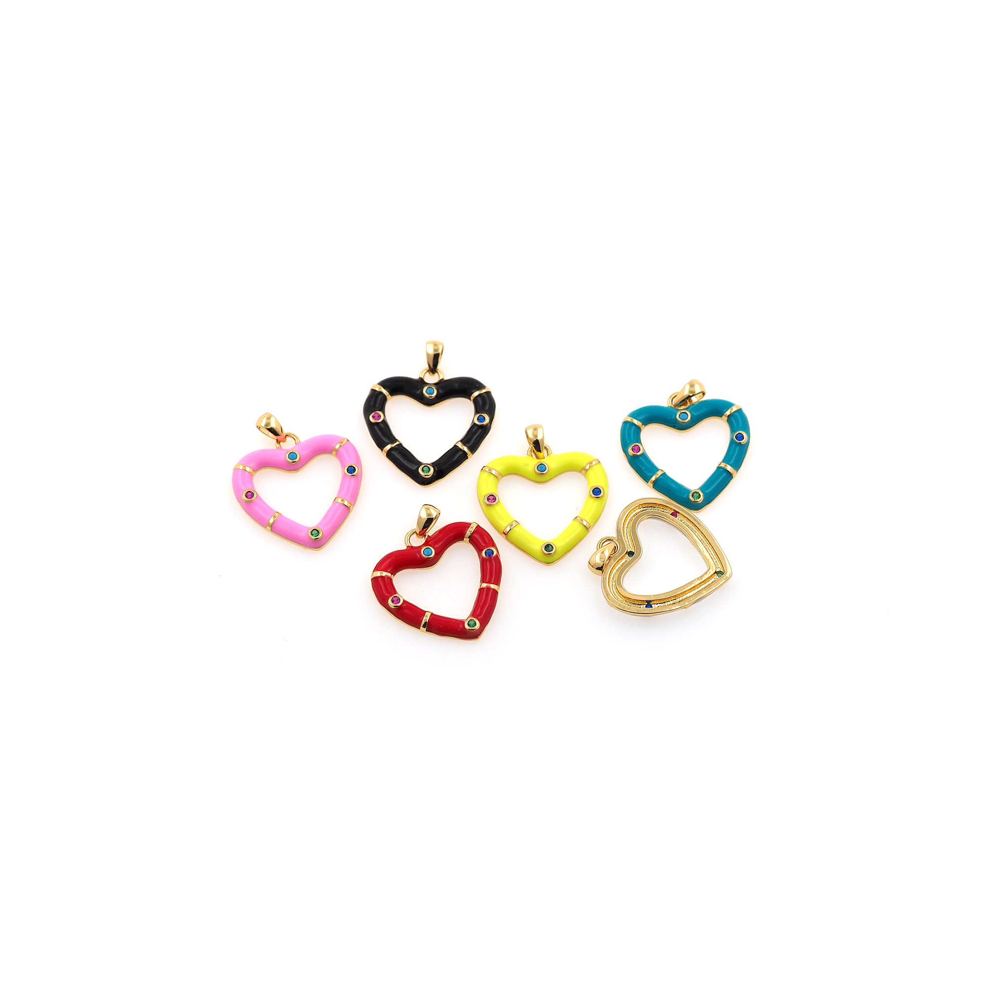 18K Gold Filled Heart Pendant,Enamel Heart Charm Earrings Necklace for DIY Jewelry Making Supply