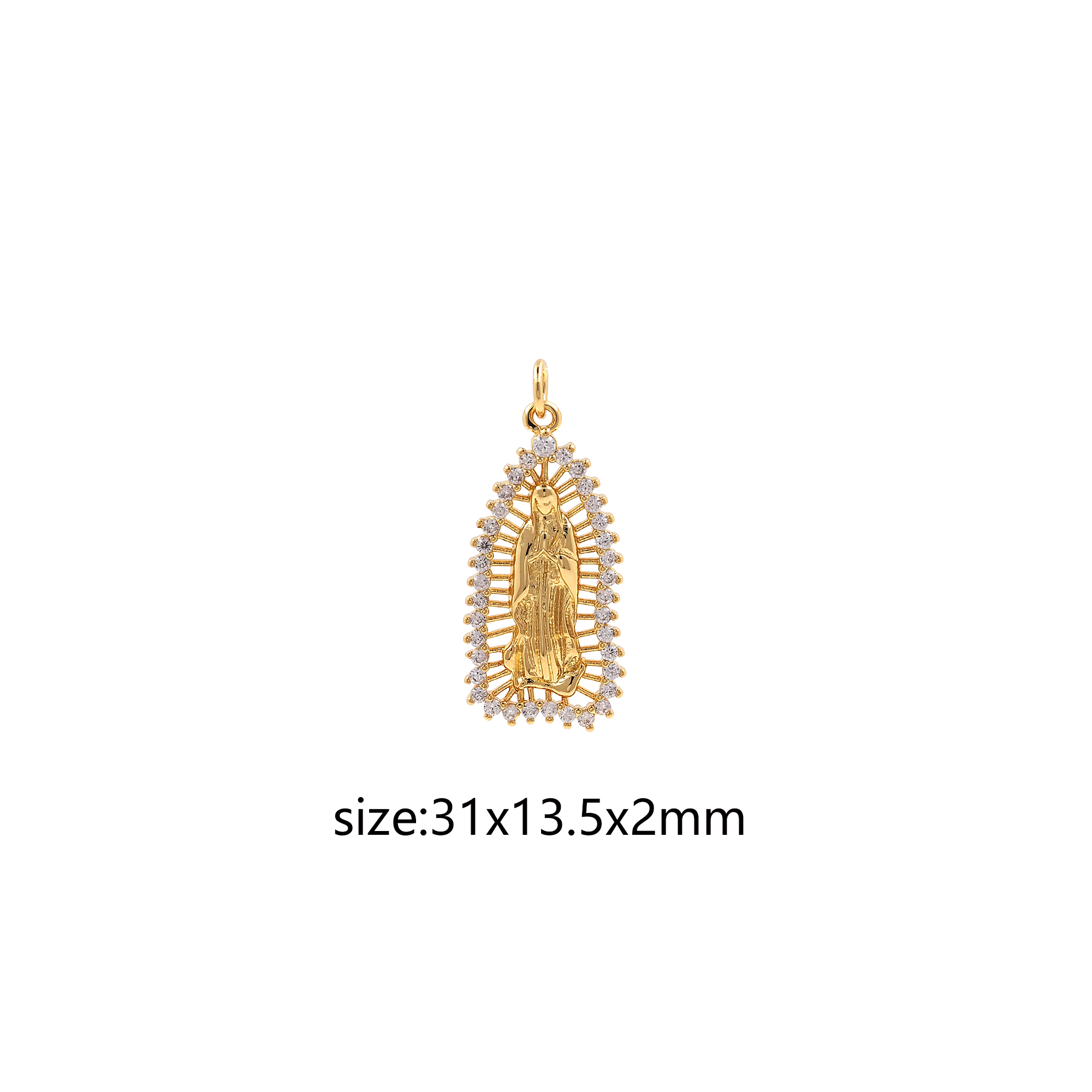 18K Gold Filled Maria Pendant,CZ Micro Pave Religious Chamr Earrings Necklace for DIY Jewelry Making Supply
