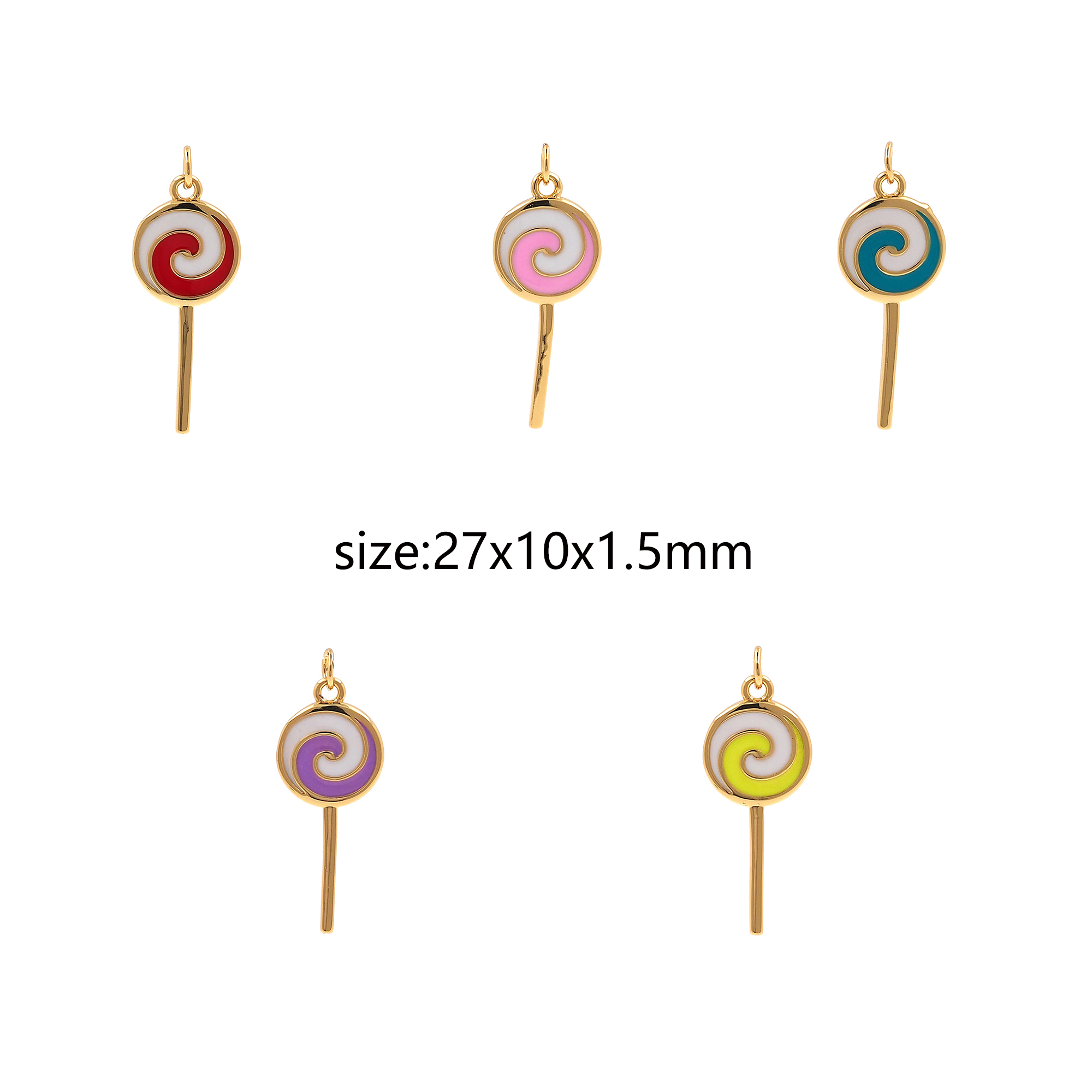 18K Gold Filled Lollipop Pendant,Enamel Lollipop Charm Earrings Necklace for DIY Jewelry Making Supply