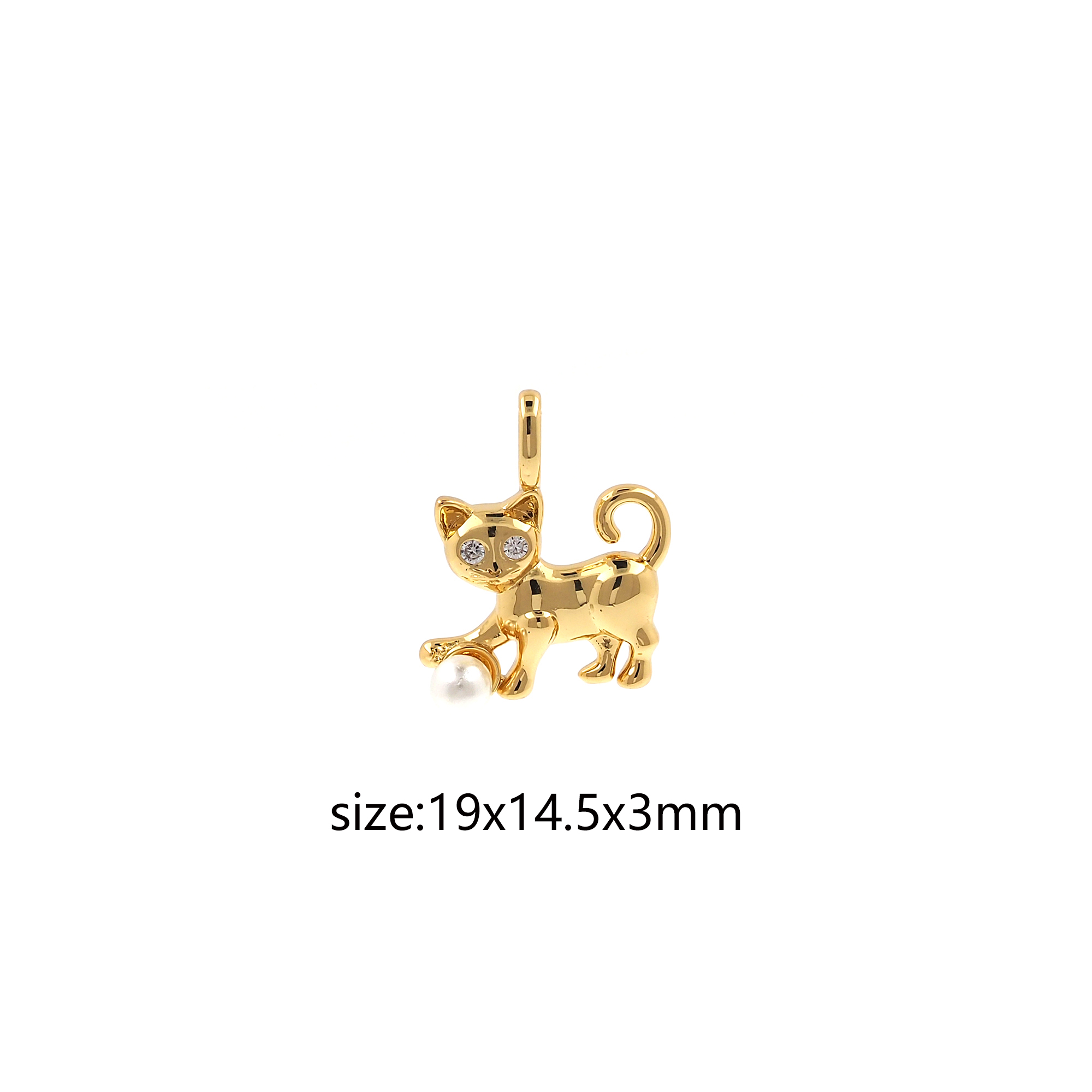 18K Gold Filled Cat Pendant,Animal Charm,CZ Micro Pave Cute Cat Earrings Necklace for DIY Jewelry Making Supply