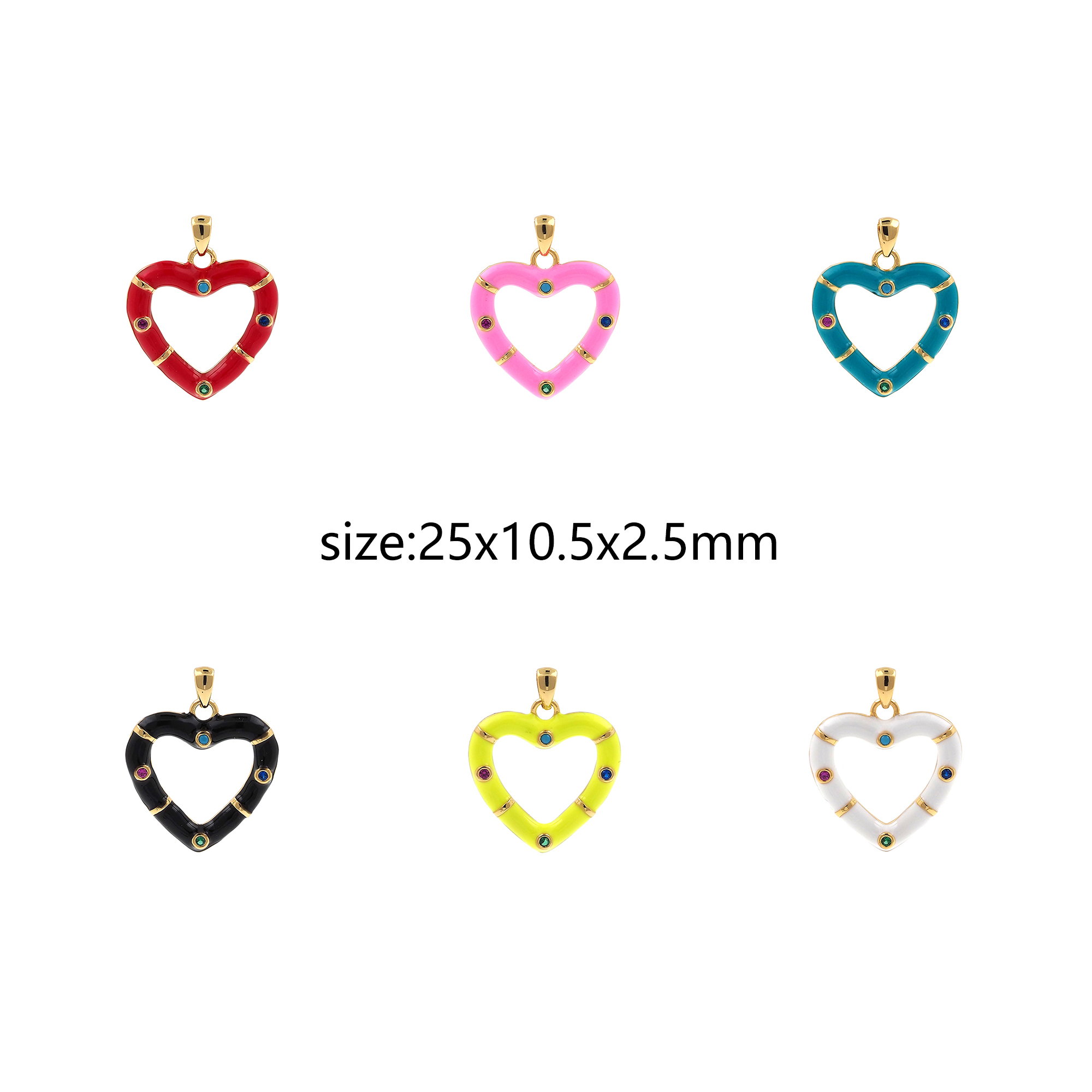 18K Gold Filled Heart Pendant,Enamel Heart Charm Earrings Necklace for DIY Jewelry Making Supply