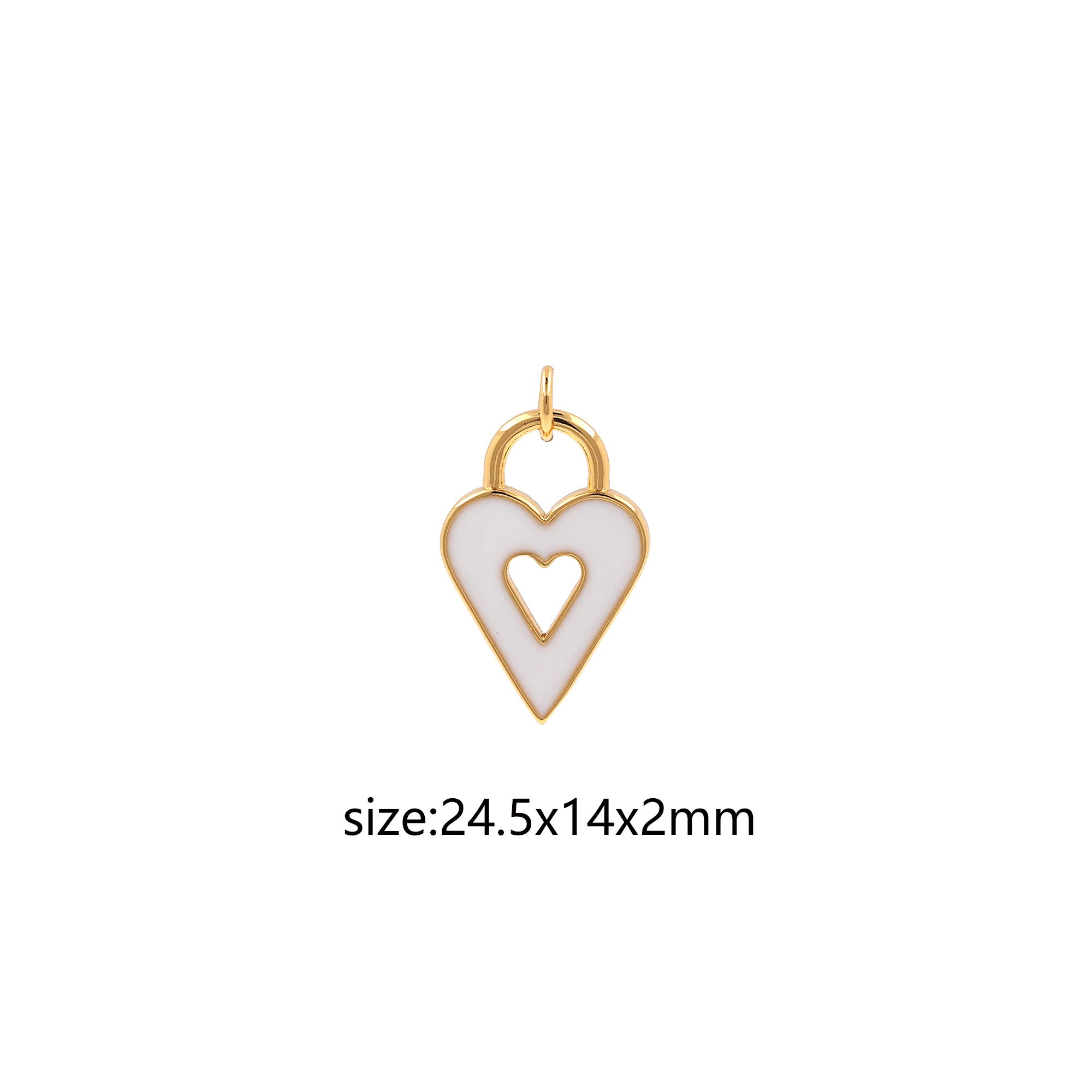 18K Gold Filled Heart Pendant,Enamel Heart Lock Charm Earrings Necklace for DIY Jewelry Making Supply