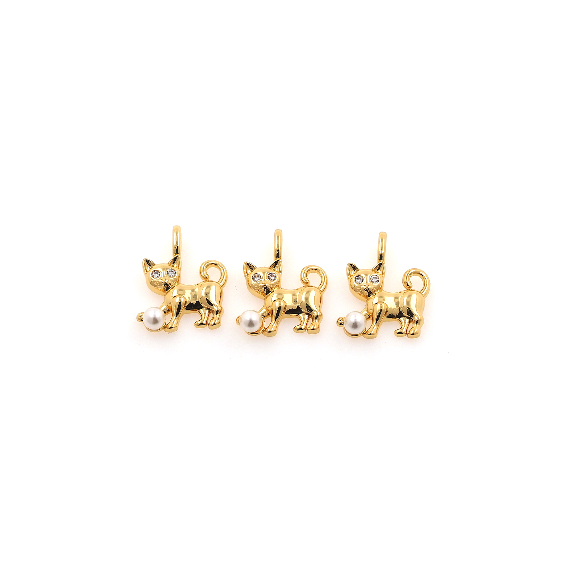 18K Gold Filled Cat Pendant,Animal Charm,CZ Micro Pave Cute Cat Earrings Necklace for DIY Jewelry Making Supply