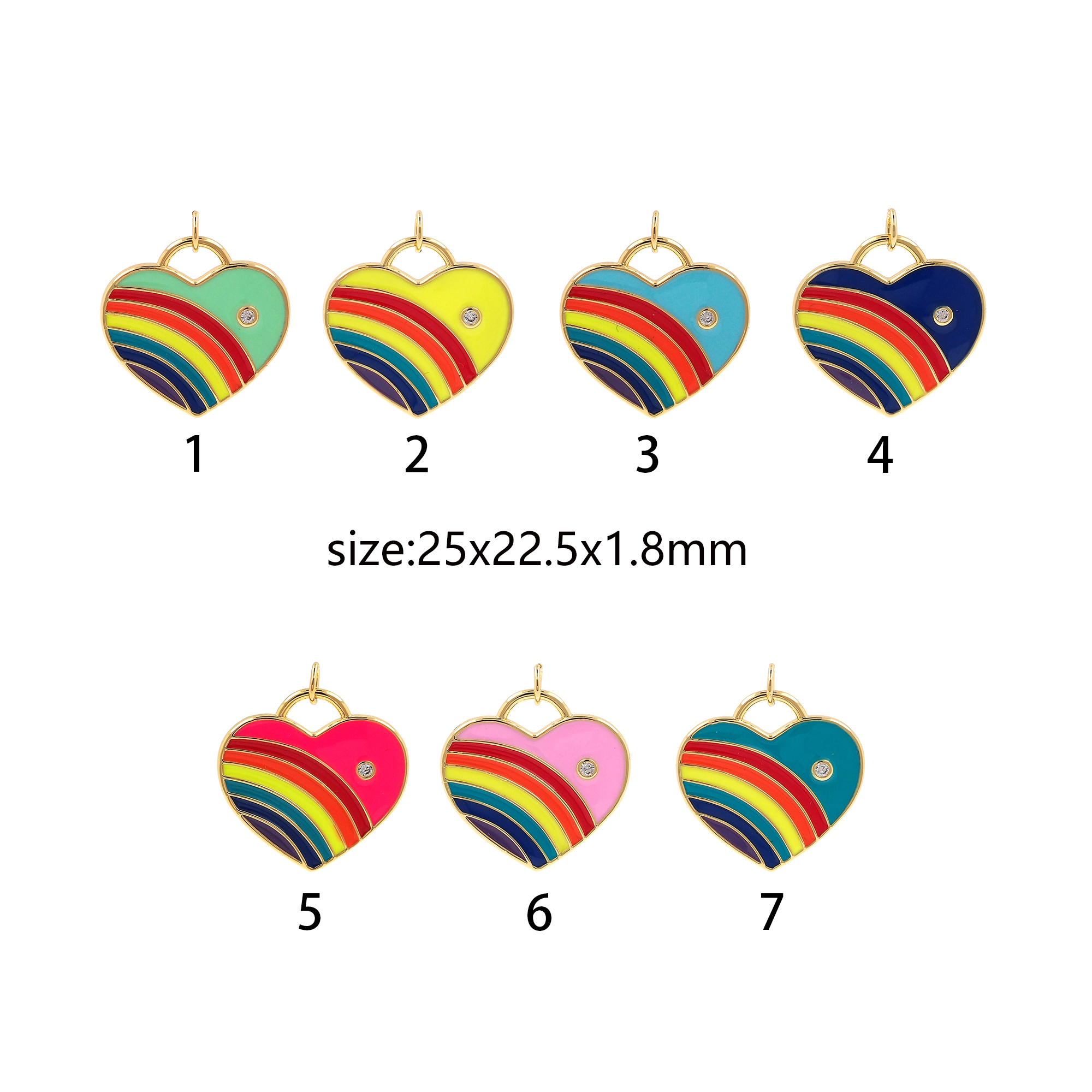 18K Gold Filled Rainbow Heart Pendant,Enamel Heart Charm Earrings Necklace for DIY Jewelry Making Supply