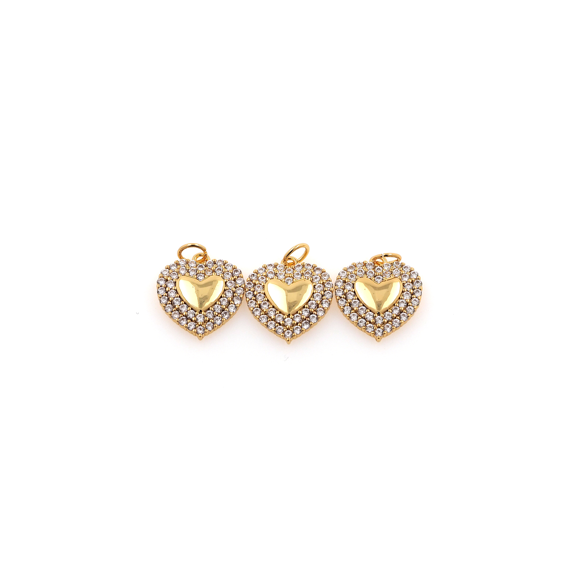 18K Gold Filled Heart Pendant,CZ Micro Pave Heart Charm Earrings Necklace for DIY Jewelry Making Supply