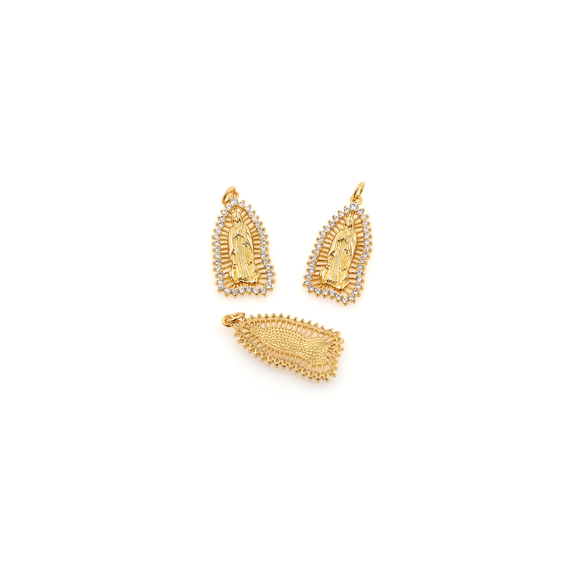 18K Gold Filled Maria Pendant,CZ Micro Pave Religious Chamr Earrings Necklace for DIY Jewelry Making Supply