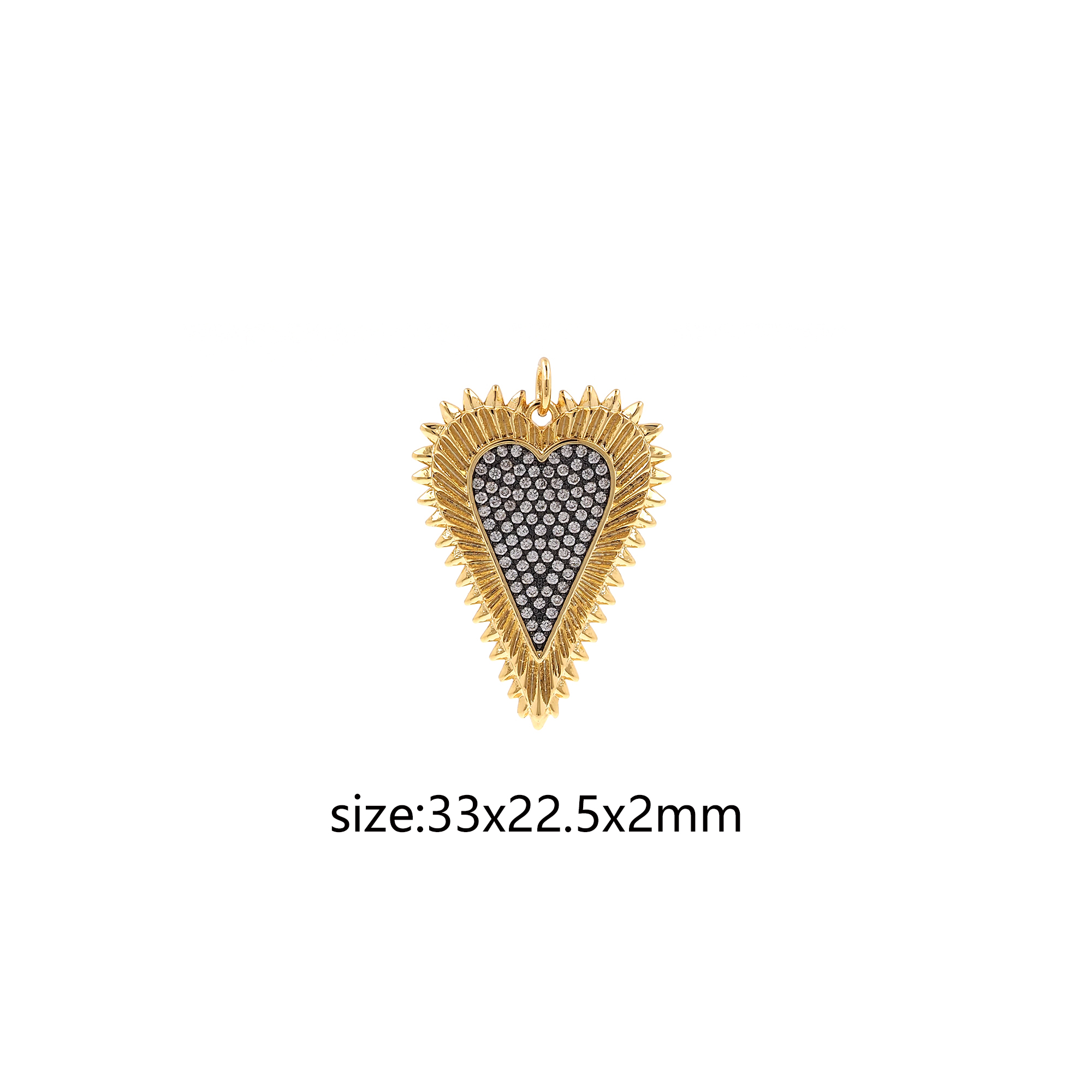 18K Gold Filled Spiked Heart Pendant,CZ Micro Pave Heart Charm Earrings Necklace for DIY Jewelry Making Supply