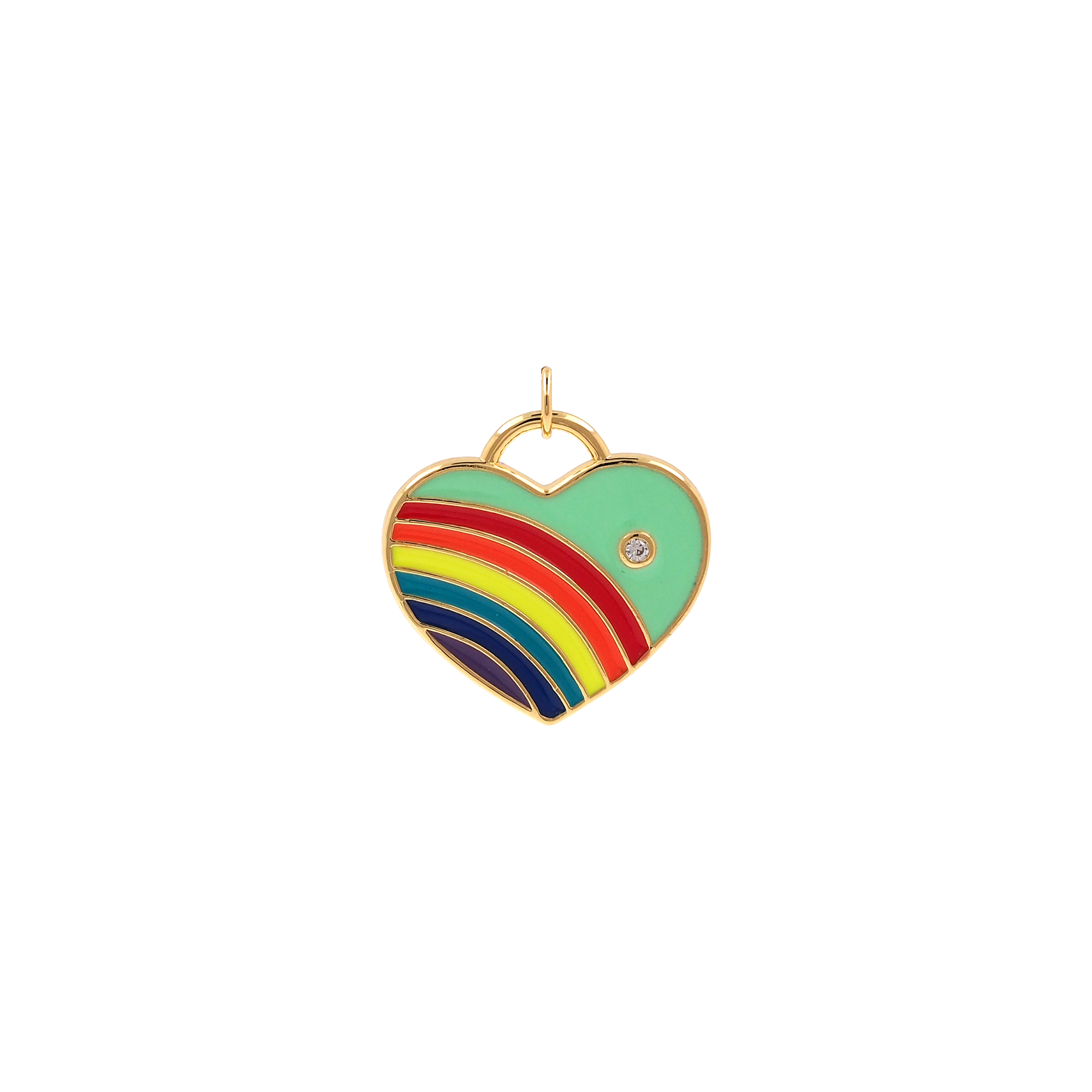 18K Gold Filled Rainbow Heart Pendant,Enamel Heart Charm Earrings Necklace for DIY Jewelry Making Supply