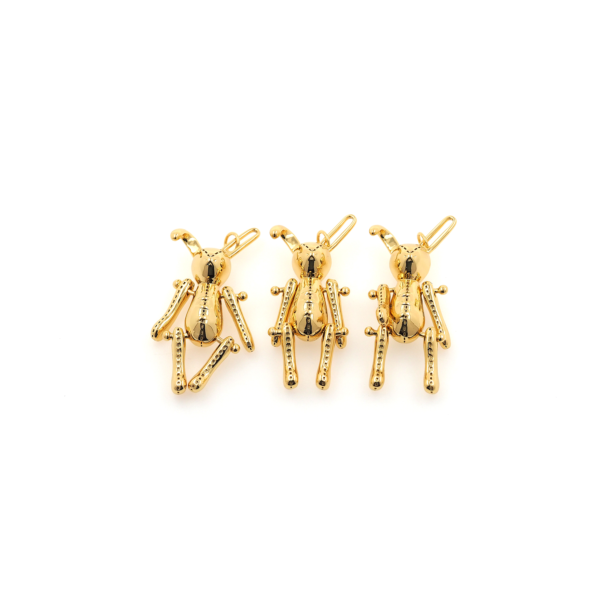 18K Gold Filled Mechanical Rabbit Pendant,Animal Charm Earrings Necklace for DIY Jewelry Making Supply