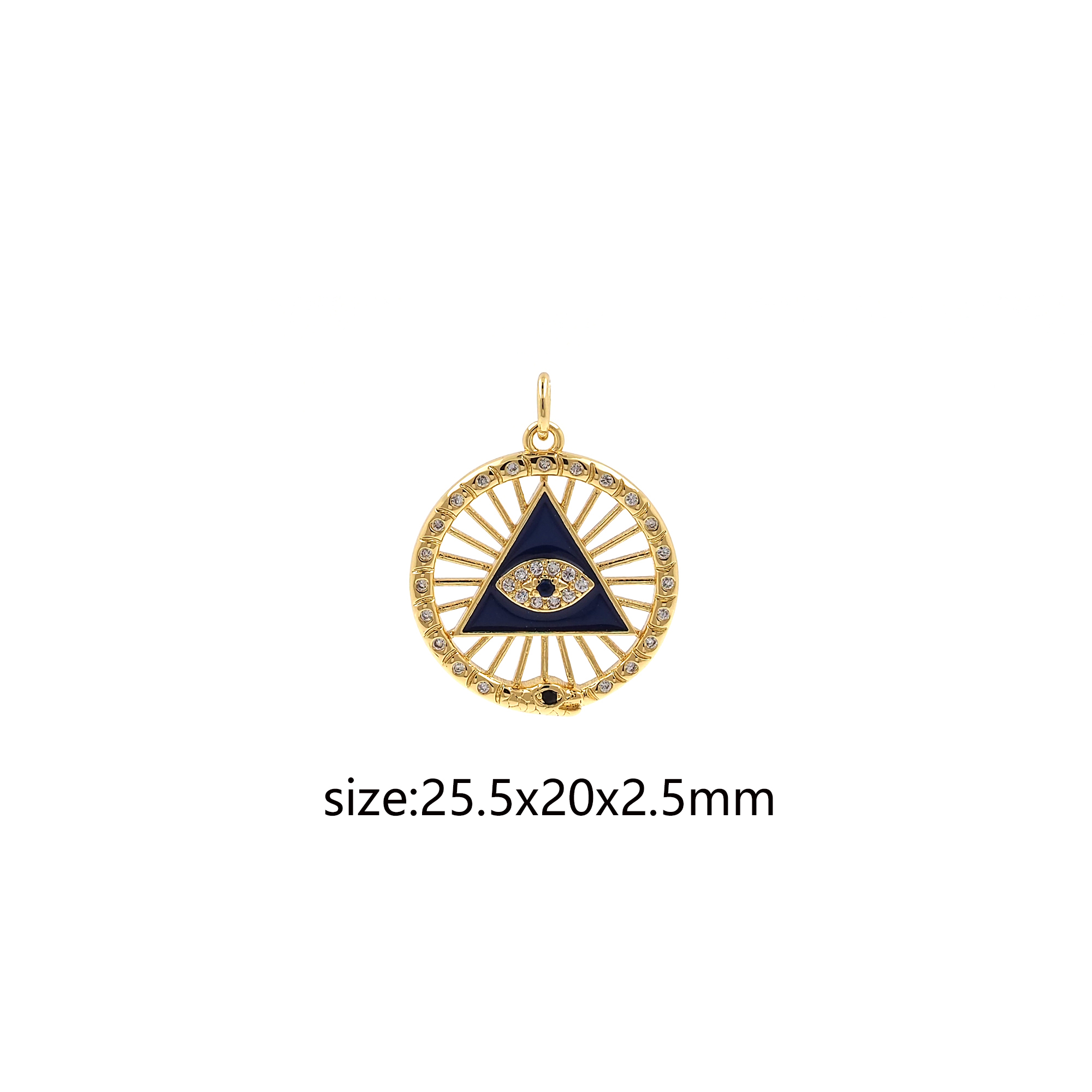 18K Gold Filled Evil Eye Pendant,CZ Micro Pave Triangle Eye Charm Earrings Necklace for DIY Jewelry Making Supply