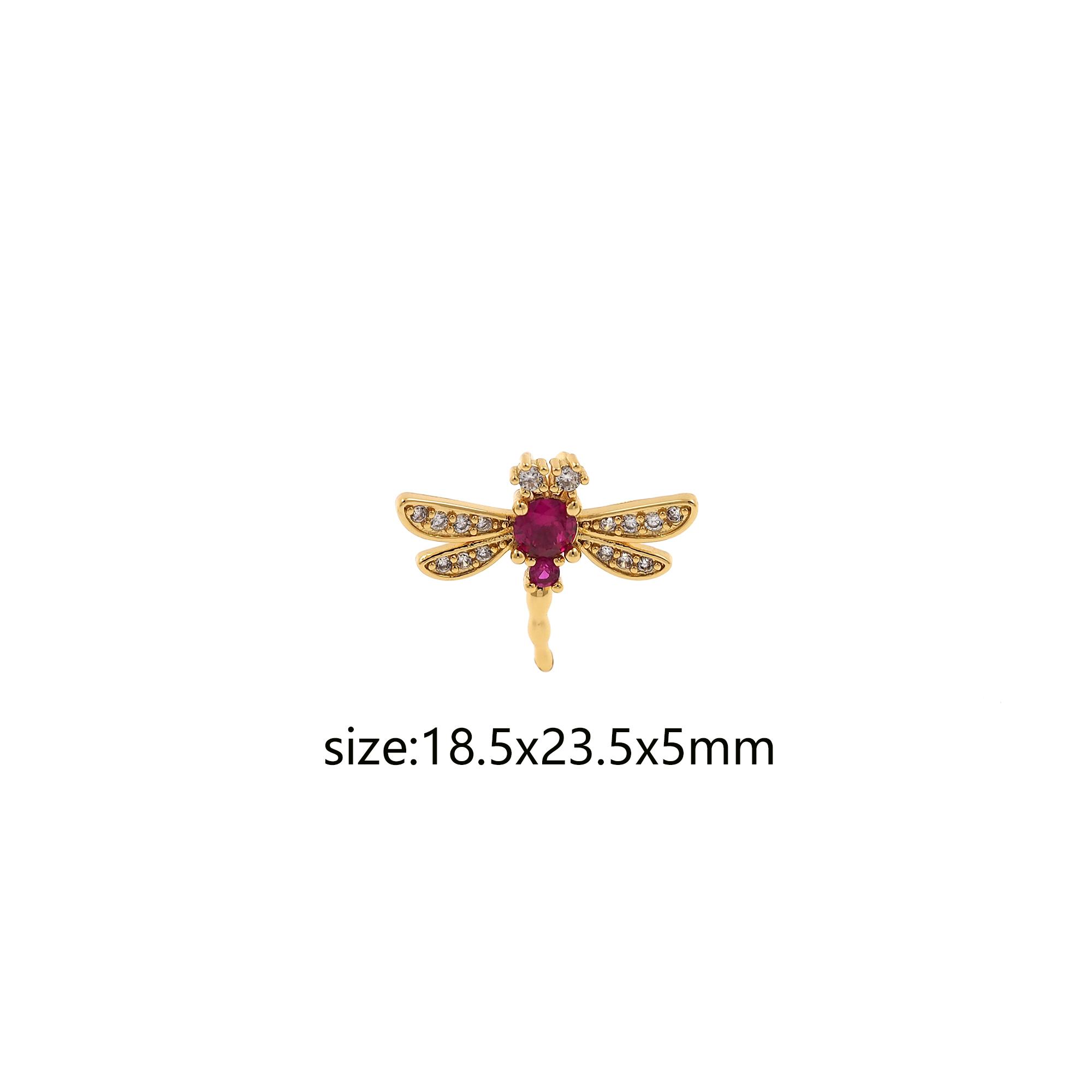 18K Gold Filled Dragonfly Pendant,CZ Micro Pave Insect Charm Earrings Necklace for DIY Jewelry Making Supply