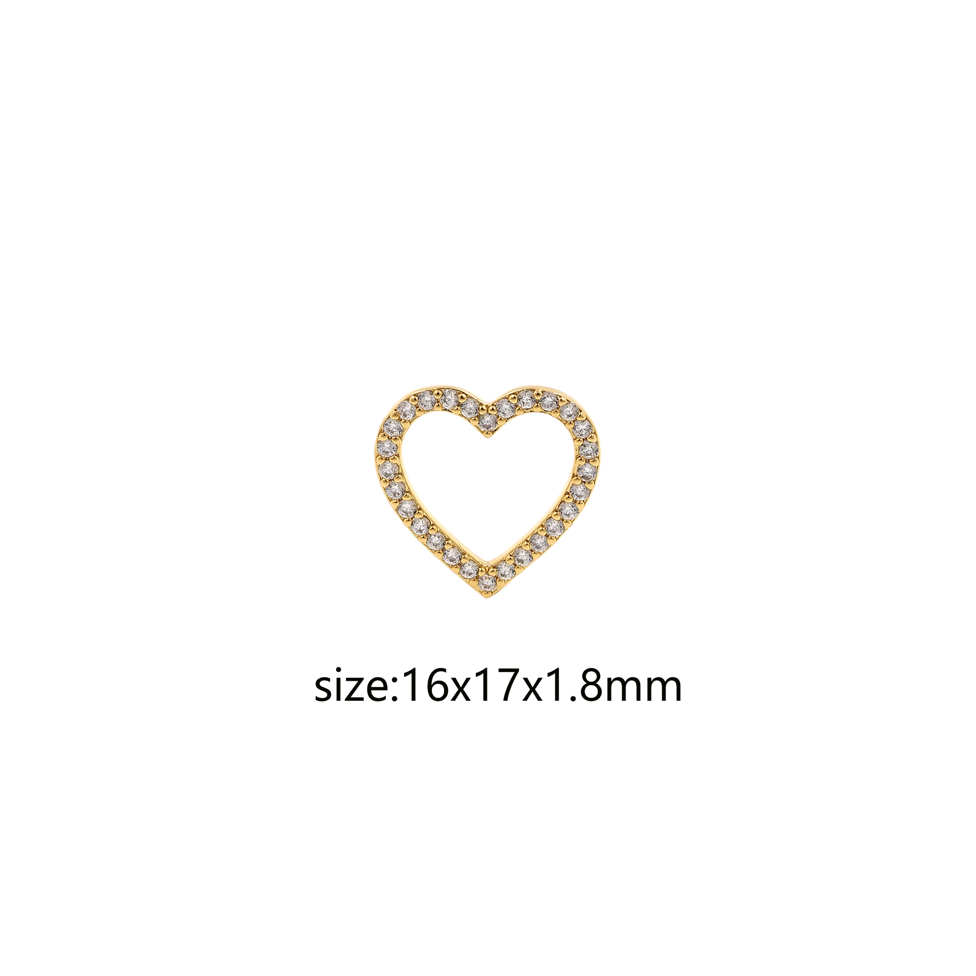 18K Gold Filled Heart Pendant,CZ Micro Pave Heart Charm Earrings Necklace for DIY Jewelry Making Supply