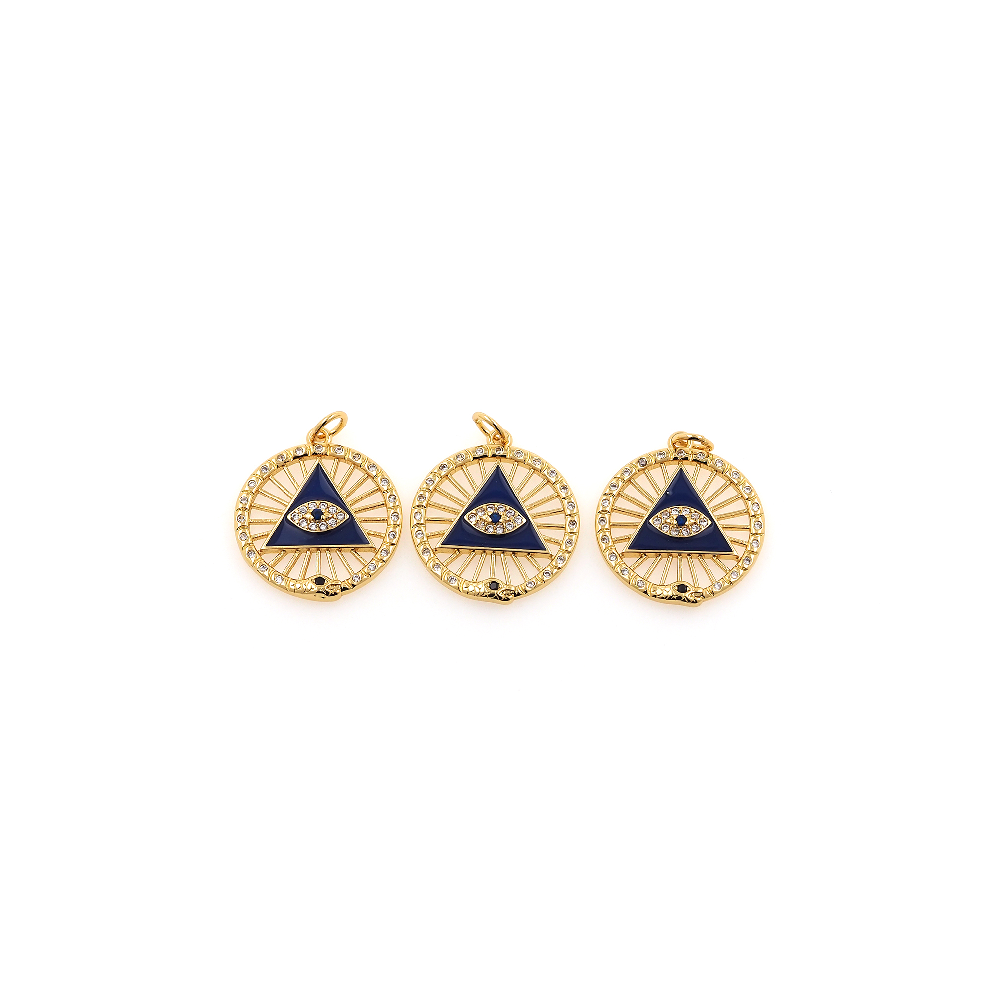 18K Gold Filled Evil Eye Pendant,CZ Micro Pave Triangle Eye Charm Earrings Necklace for DIY Jewelry Making Supply